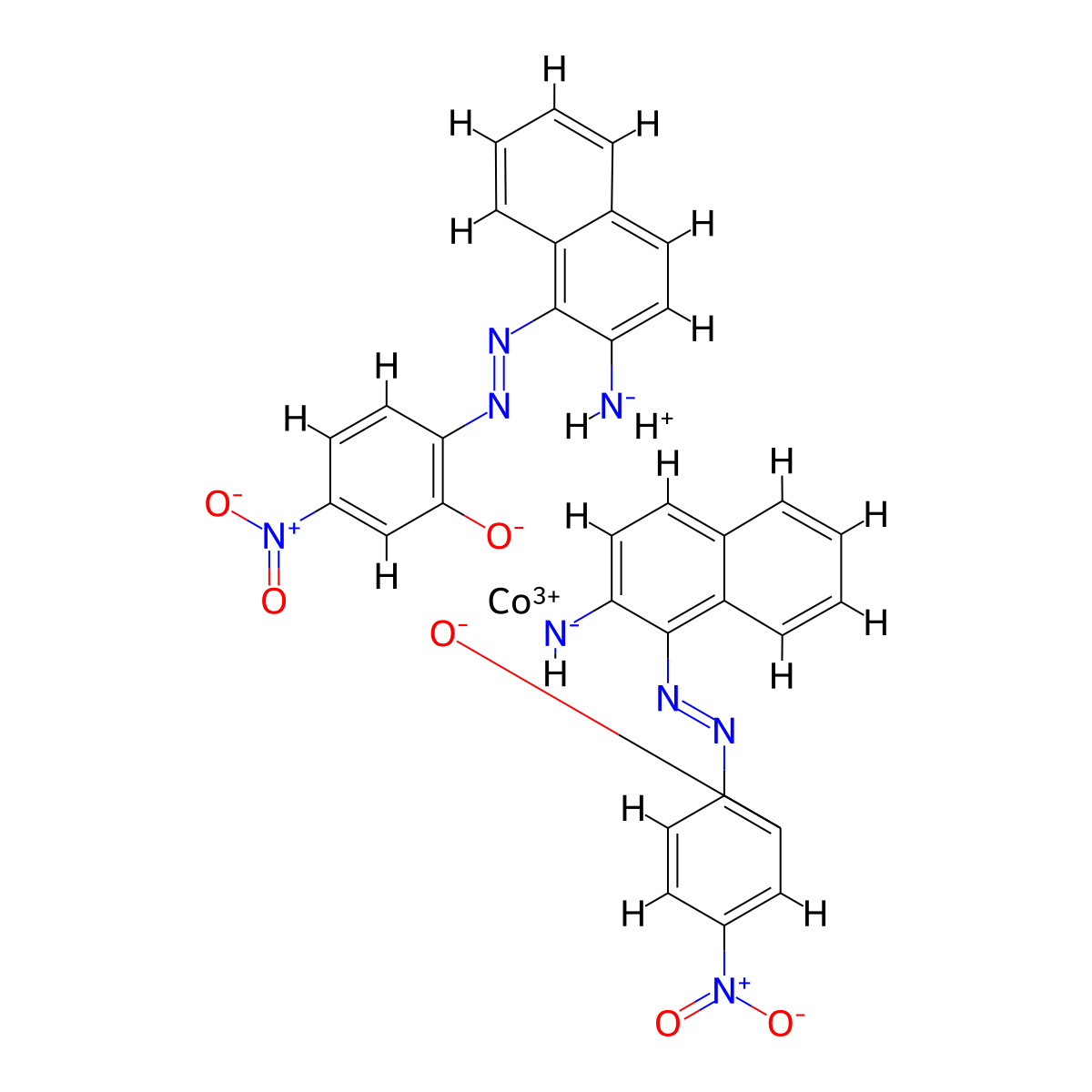 Cobaltate(1-), bis[2-[2-[2-(amino-kappaN)-1-naphthalenyl]diazenyl-kappaN1]-5-nitrophenolato(2-)-kappaO]-, hydrogen (1:1) molecular structure, CAS 71566-34-2