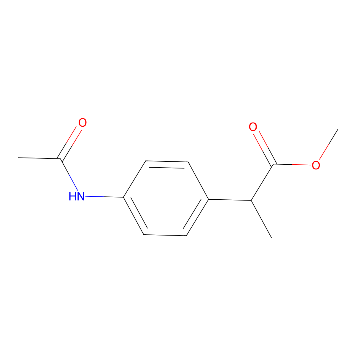 Methyl 2-(4-acetamidophenyl)propanoate molecular structure, CAS 71589-45-2
