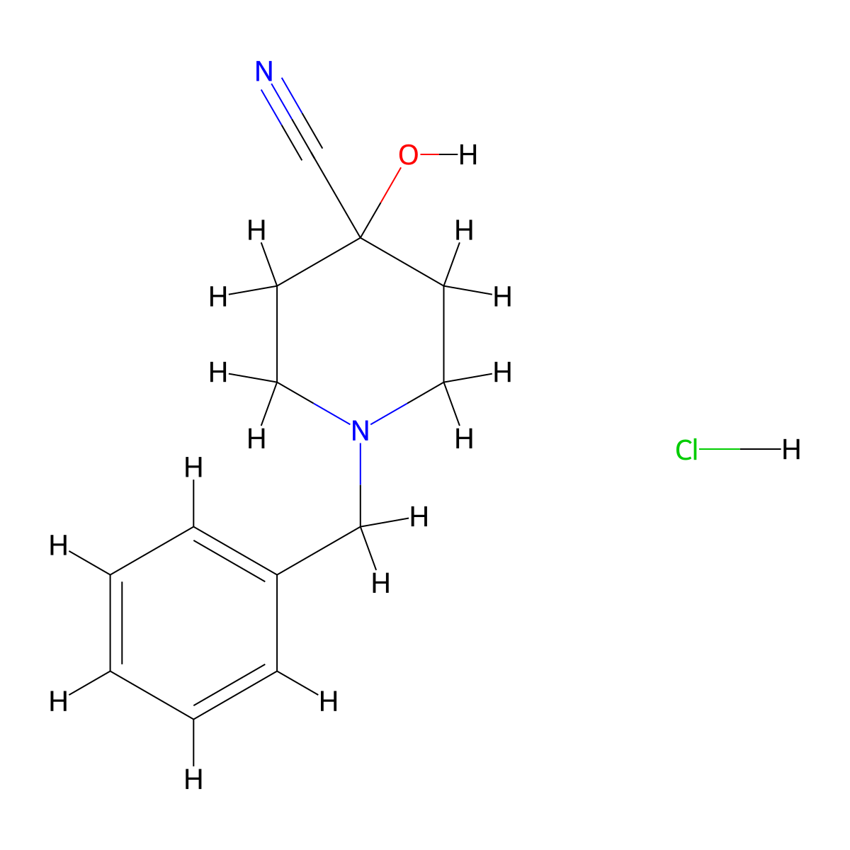 1-Benzyl-4-hydroxypiperidine-4-carbonitrile monohydrochloride molecular structure, CAS 71617-20-4