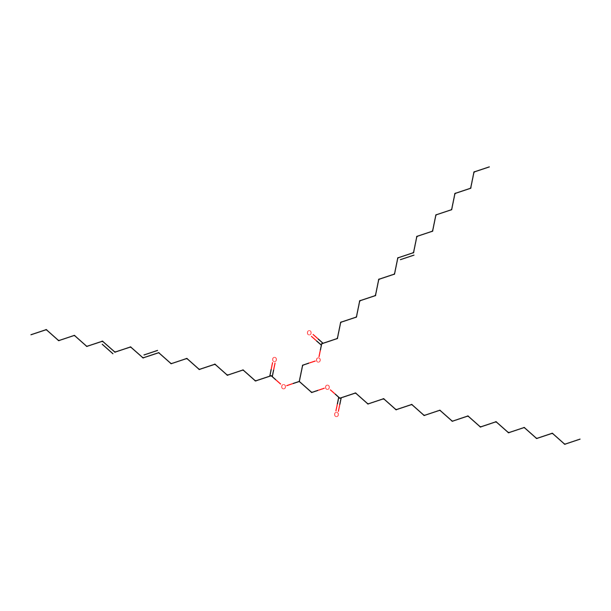 (2-Octadeca-9,12-dienoyloxy-3-octadec-9-enoyloxypropyl) octadecanoate molecular structure, CAS 7162-26-7
