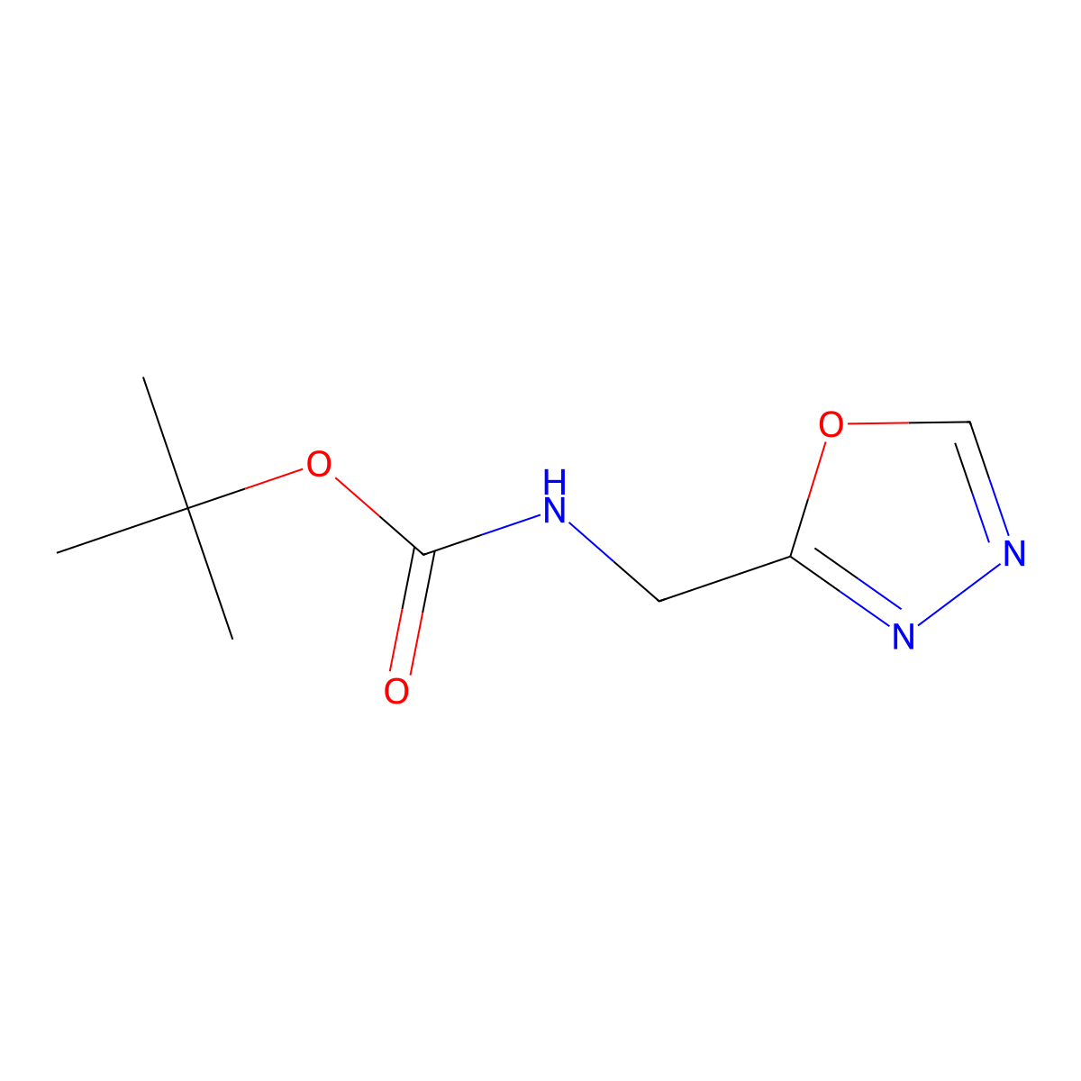 Tert-butyl ((1,3,4-oxadiazol-2-yl)methyl)carbamate molecular structure, CAS 716329-43-0