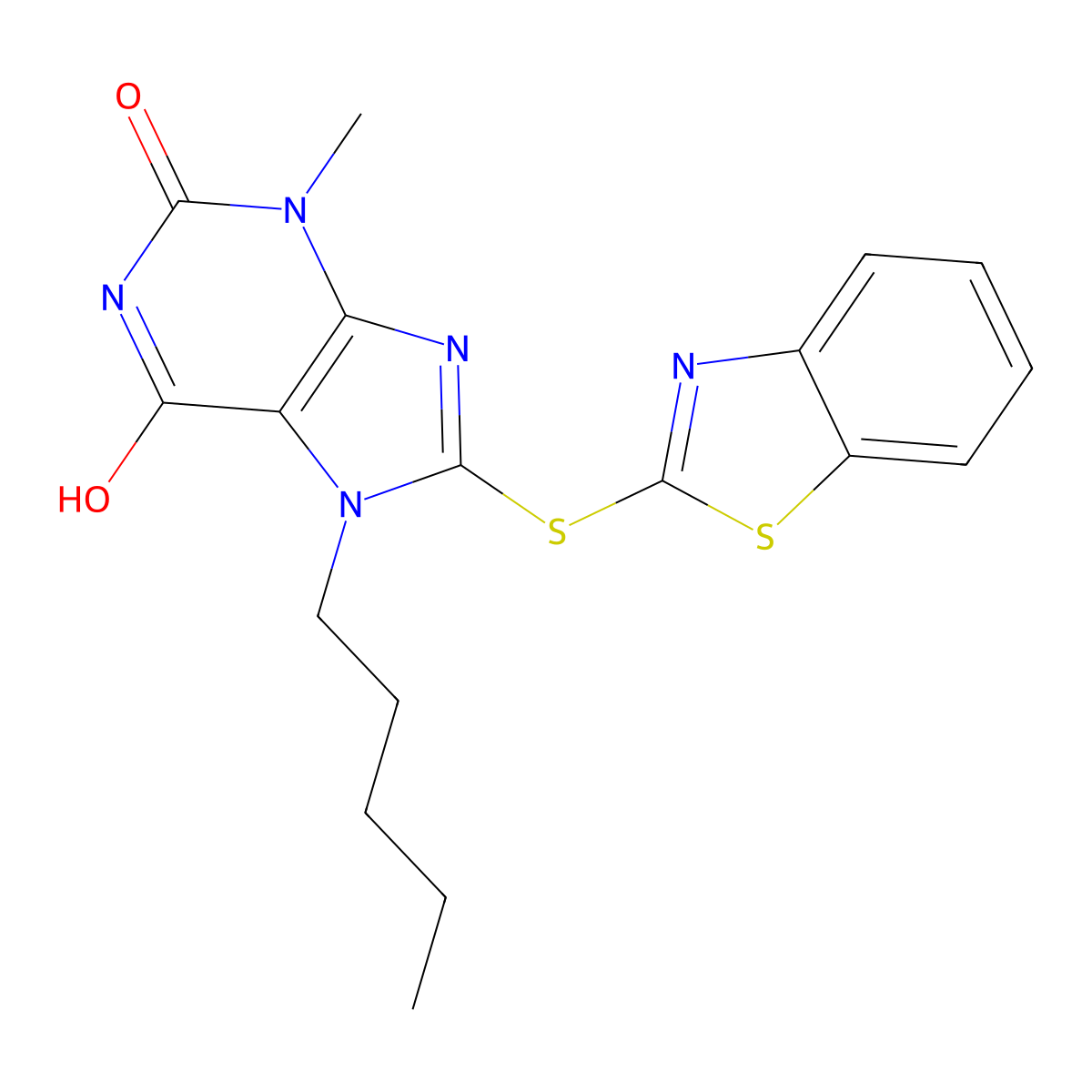 8-(1,3-Benzothiazol-2-ylthio)-3-methyl-7-pentylpurine-2,6-dione molecular structure, CAS 716330-85-7
