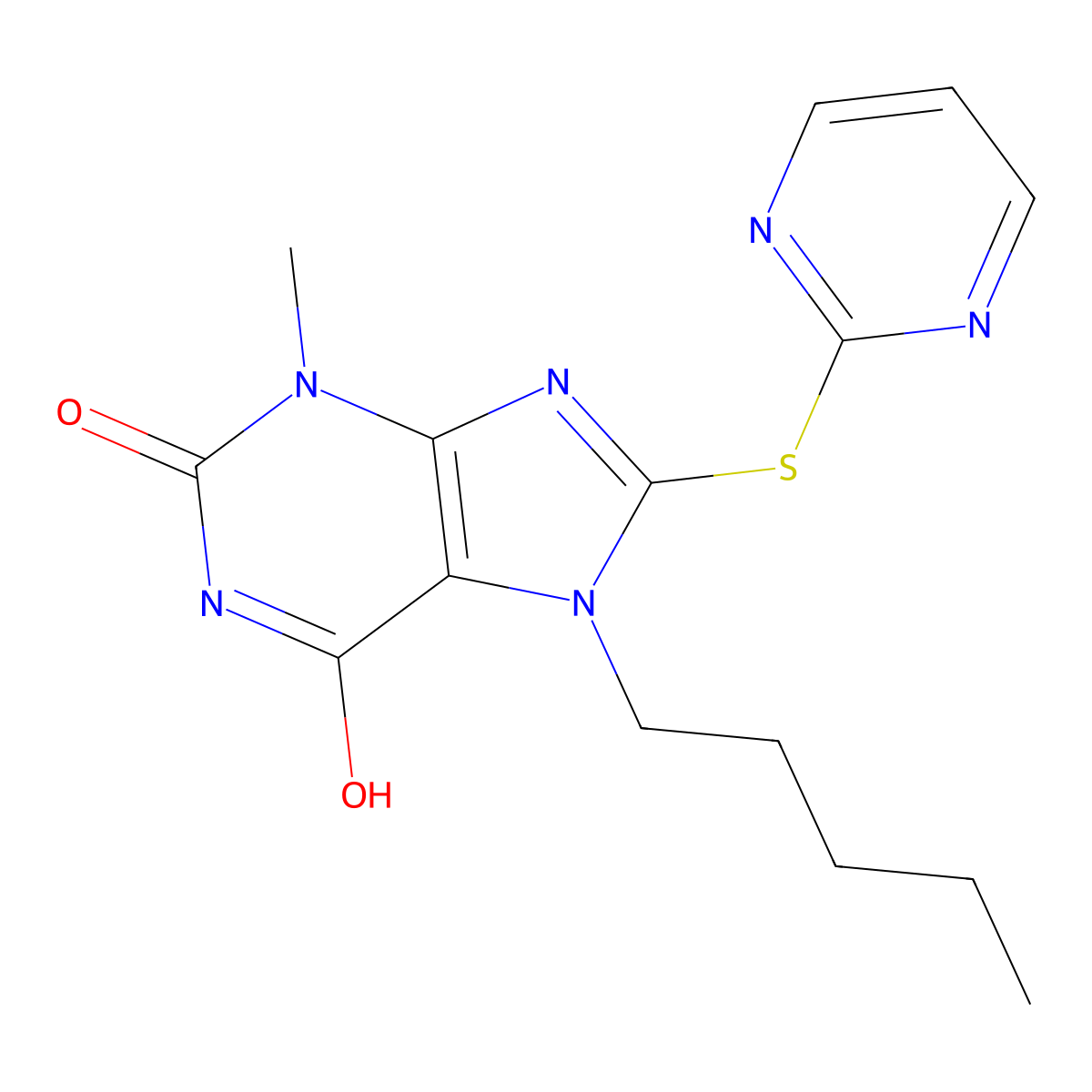3-Methyl-7-pentyl-8-pyrimidin-2-ylsulfanylpurine-2,6-dione molecular structure, CAS 716331-97-4
