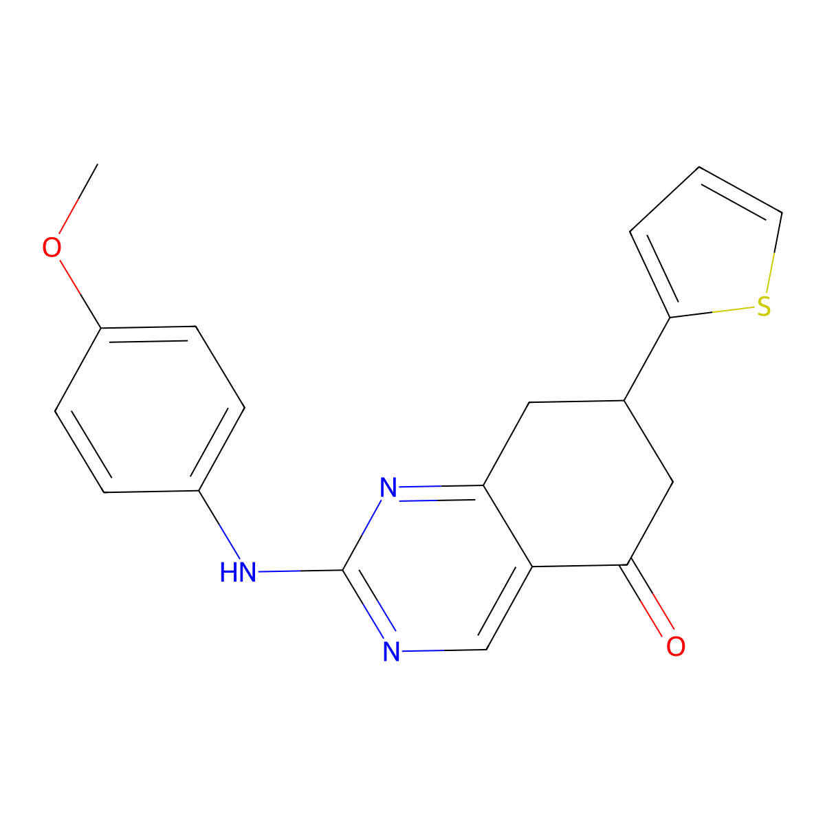 2-[(4-methoxyphenyl)amino]-7-(thiophen-2-yl)-7,8-dihydroquinazolin-5(6H)-one molecular structure, CAS 716332-33-1