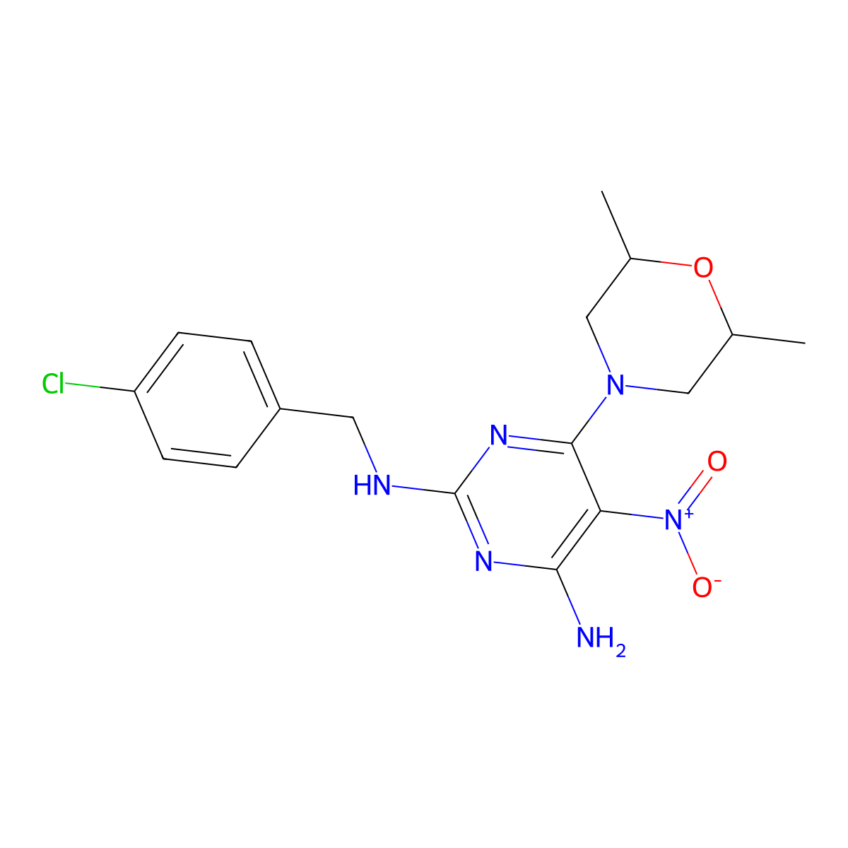 N~2~-(4-chlorobenzyl)-6-(2,6-dimethylmorpholin-4-yl)-5-nitropyrimidine-2,4-diamine molecular structure, CAS 716332-85-3