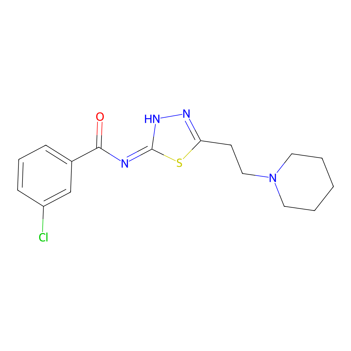 3-chloro-N-[5-(2-piperidin-1-ylethyl)-1,3,4-thiadiazol-2-yl]benzamide molecular structure, CAS 716333-94-7