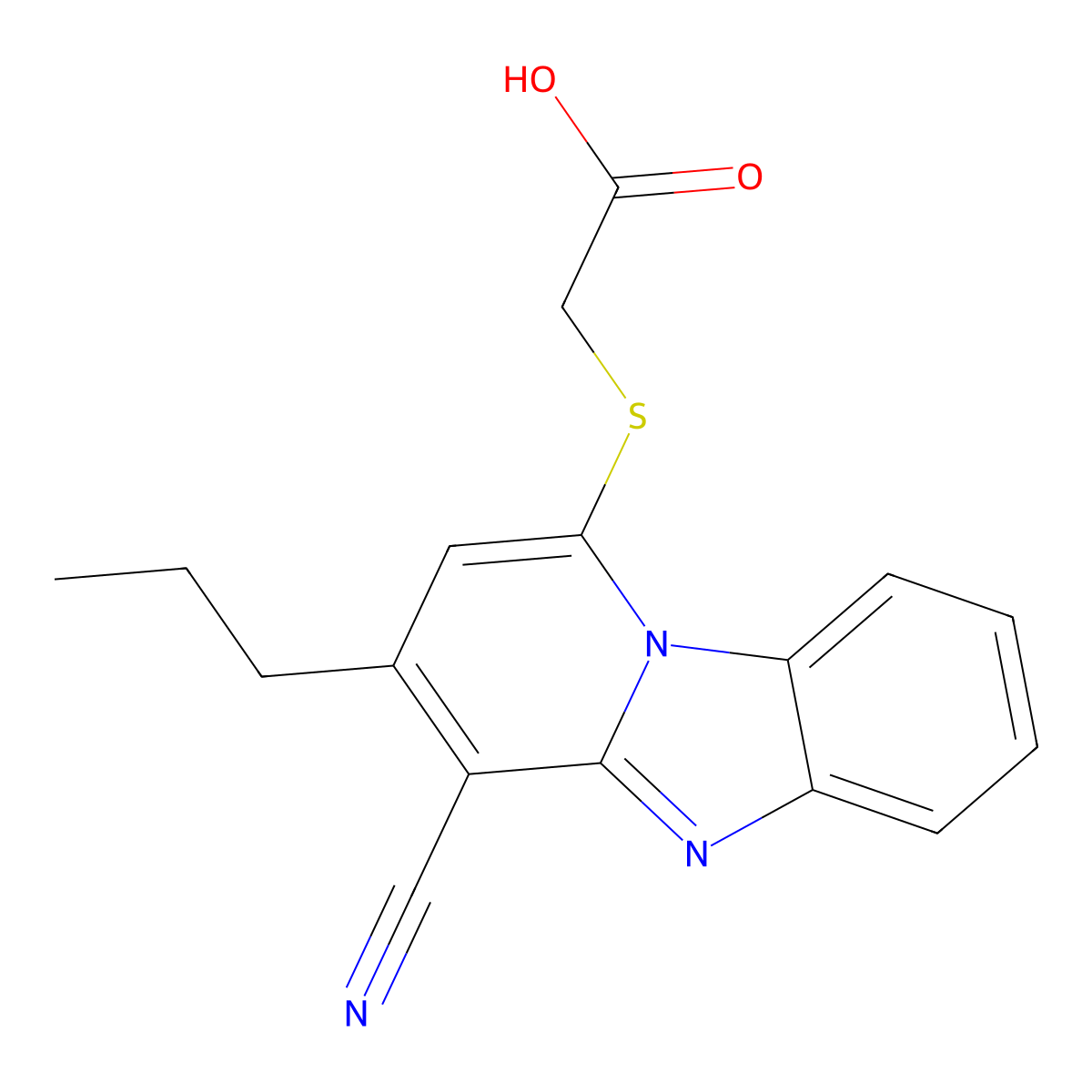 2-(4-Cyano-3-propylpyrido[1,2-a]benzimidazol-1-yl)sulfanylacetic acid molecular structure, CAS 716334-37-1