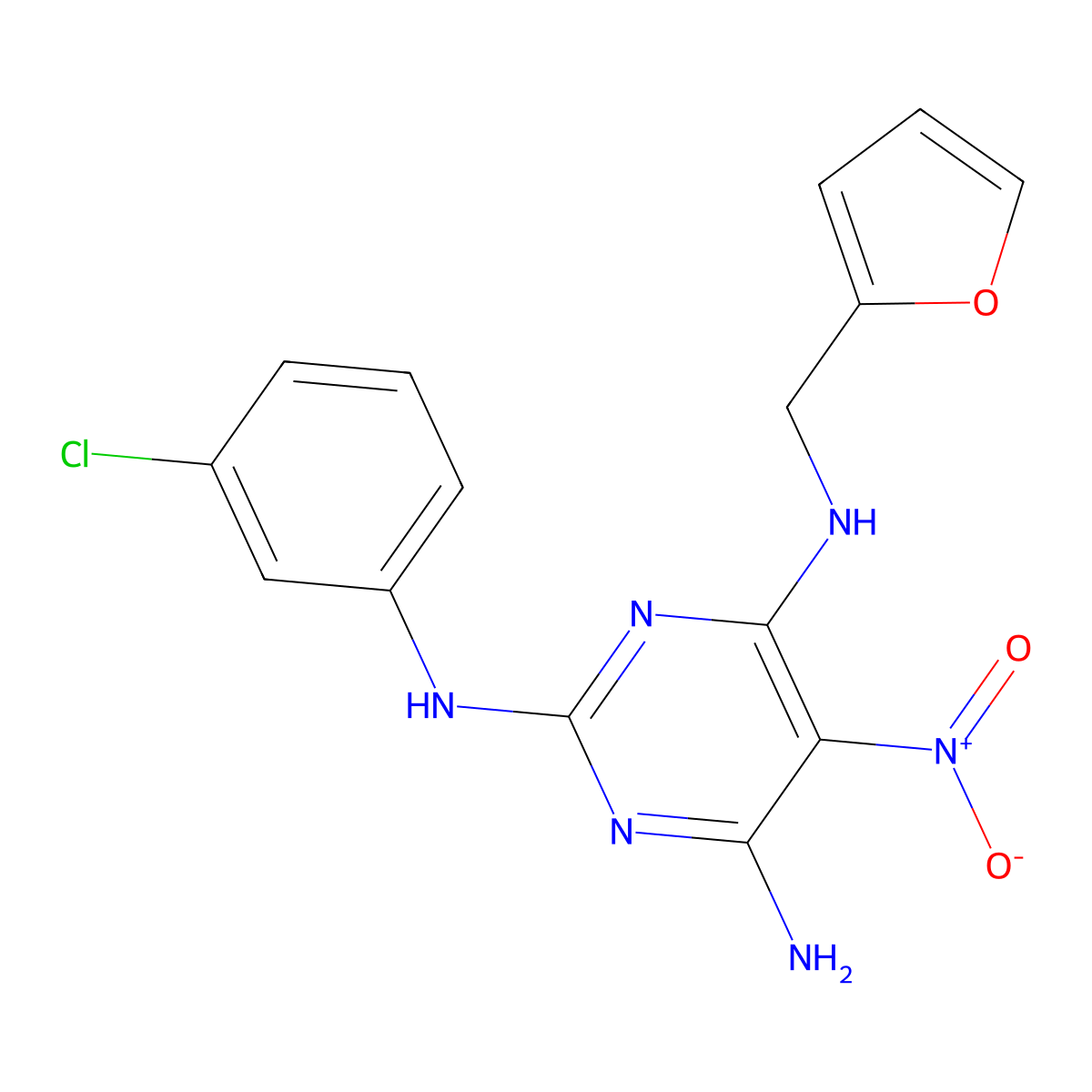2-N-(3-chlorophenyl)-4-N-(furan-2-ylmethyl)-5-nitropyrimidine-2,4,6-triamine molecular structure, CAS 716335-43-2