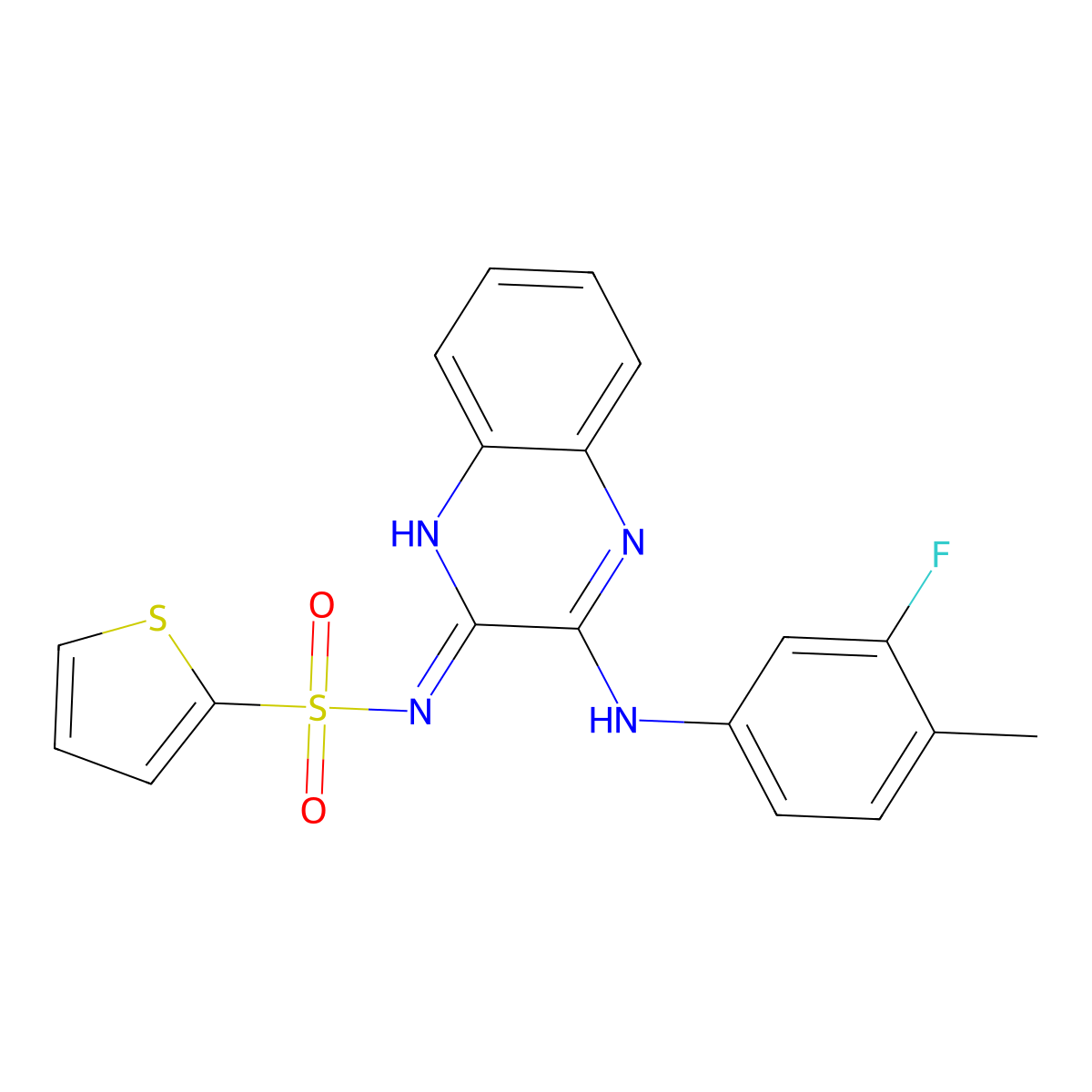 N-(3-((3-fluoro-4-methylphenyl)amino)quinoxalin-2-yl)thiophene-2-sulfonamide molecular structure, CAS 716339-90-1