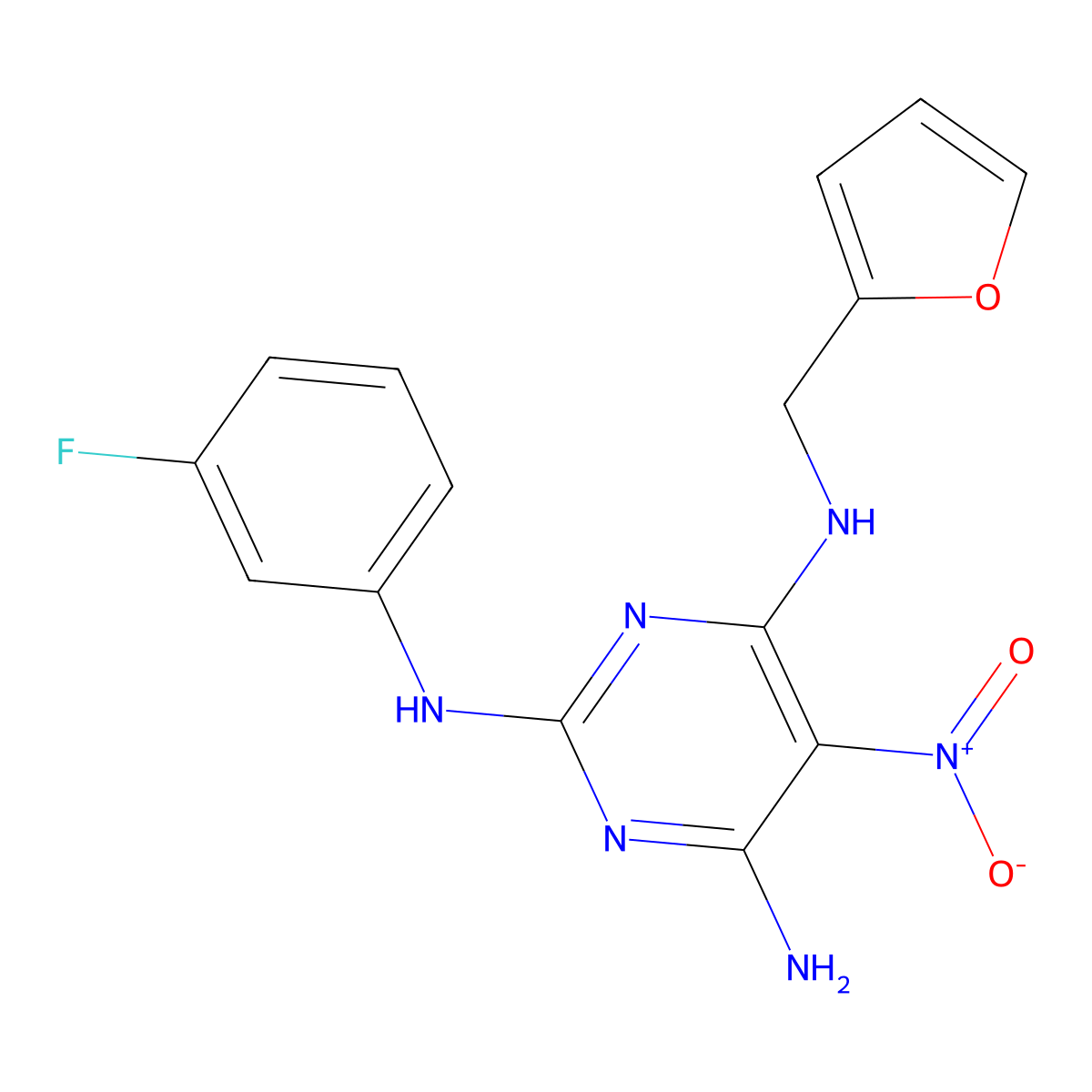 N2-(3-fluorophenyl)-N4-(2-furanylmethyl)-5-nitropyrimidine-2,4,6-triamine molecular structure, CAS 716340-19-1