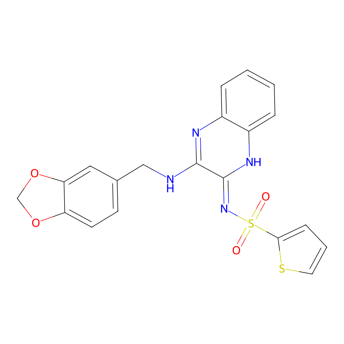 N-[3-(1,3-benzodioxol-5-ylmethylamino)quinoxalin-2-yl]thiophene-2-sulfonamide molecular structure, CAS 716340-57-7