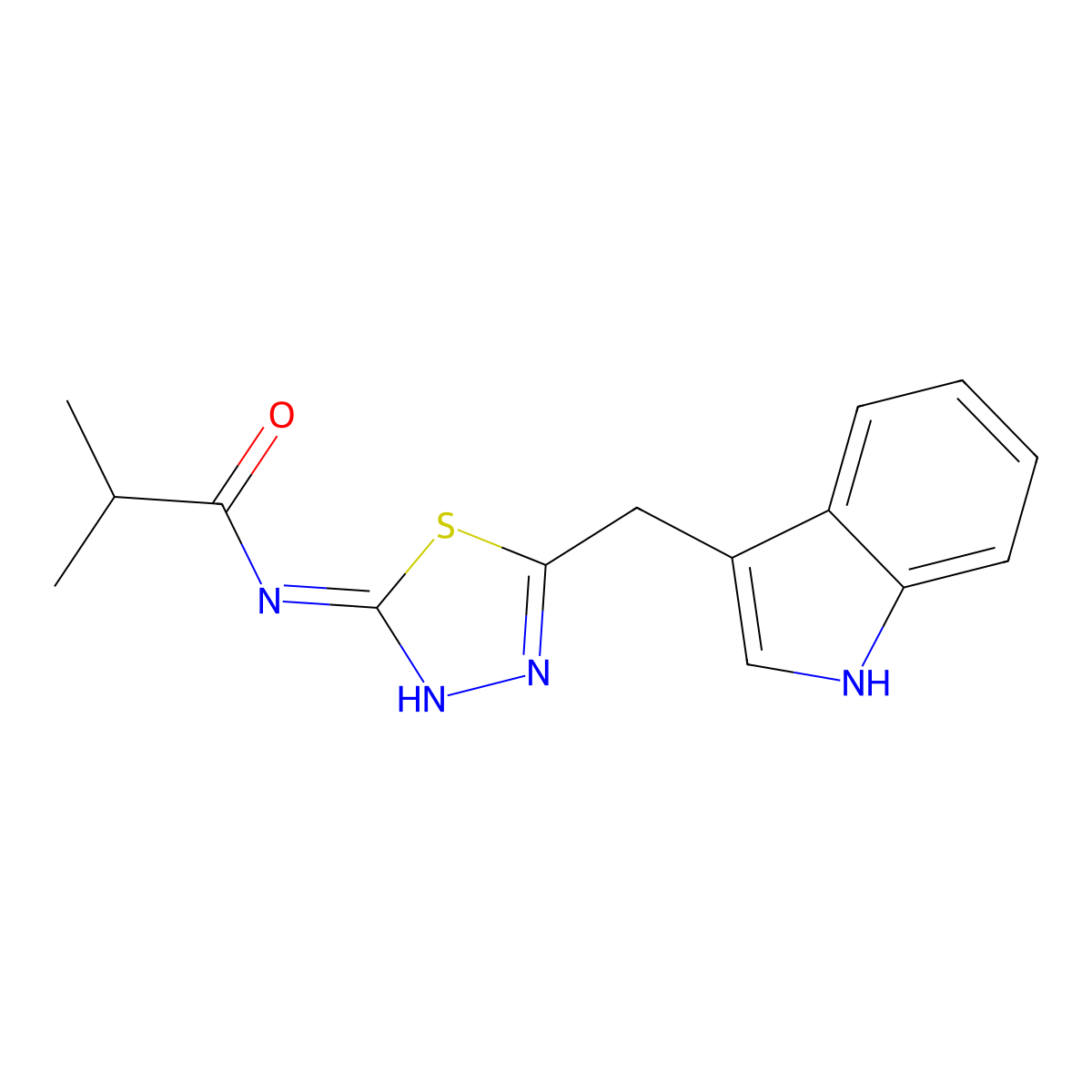 N-[5-(1H-indol-3-ylmethyl)-1,3,4-thiadiazol-2-yl]-2-methylpropanamide molecular structure, CAS 716340-62-4