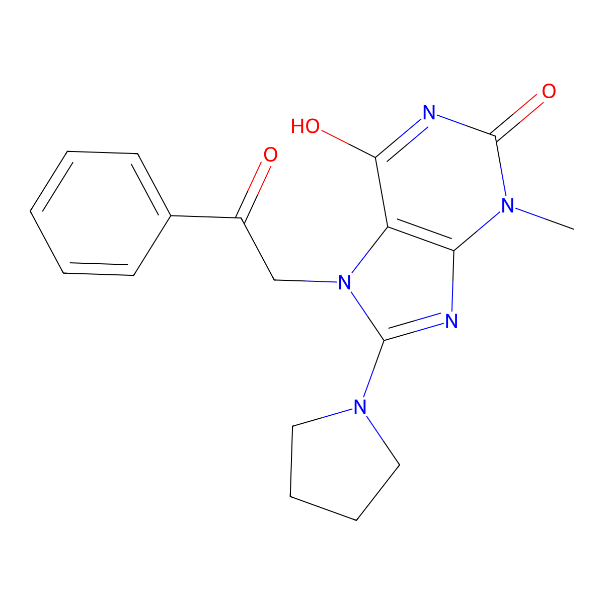 3-methyl-7-(2-oxo-2-phenylethyl)-8-(pyrrolidin-1-yl)-1H-purine-2,6(3H,7H)-dione molecular structure, CAS 716340-75-9