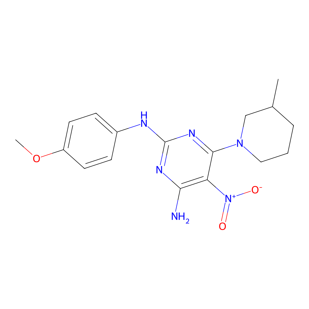 N2-(4-methoxyphenyl)-6-(3-methylpiperidin-1-yl)-5-nitropyrimidine-2,4-diamine molecular structure, CAS 716341-75-2