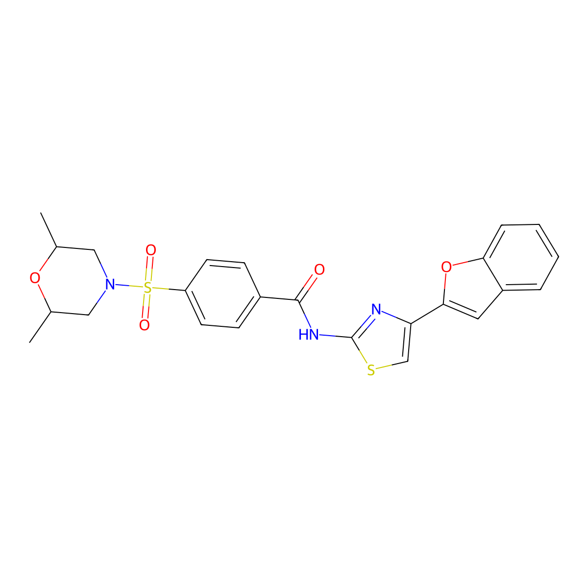 N-[4-(1-benzofuran-2-yl)-1,3-thiazol-2-yl]-4-(2,6-dimethylmorpholin-4-yl)sulfonylbenzamide molecular structure, CAS 716365-58-1