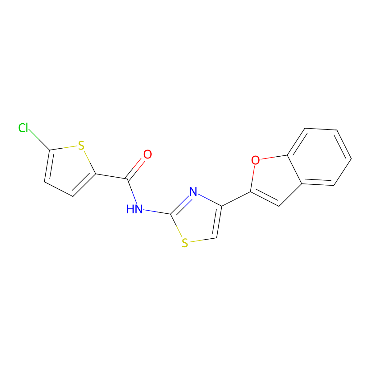 N-[4-(1-benzofuran-2-yl)-1,3-thiazol-2-yl]-5-chlorothiophene-2-carboxamide molecular structure, CAS 716365-80-9