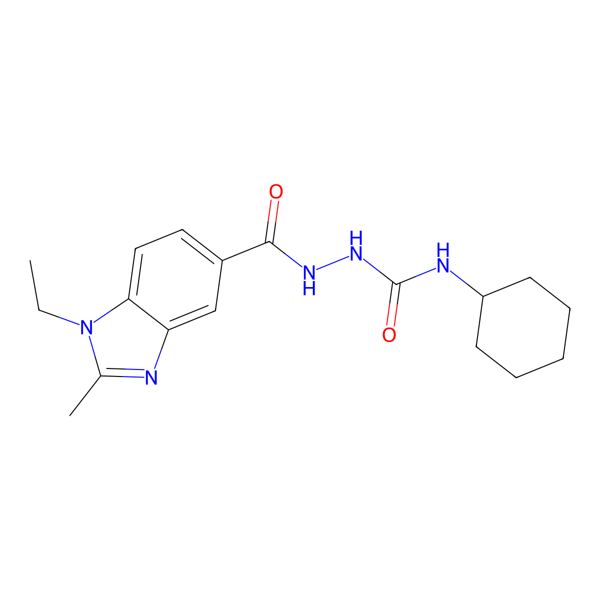 1-Cyclohexyl-3-[(1-ethyl-2-methylbenzimidazole-5-carbonyl)amino]urea molecular structure, CAS 716372-39-3