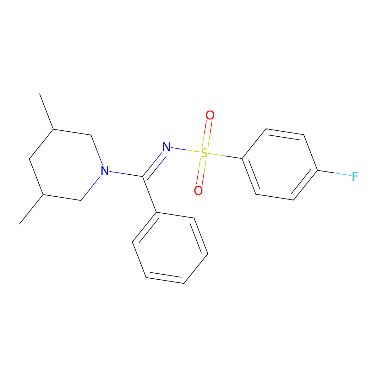 N-[(3,5-dimethylpiperidin-1-yl)-phenylmethylidene]-4-fluorobenzenesulfonamide molecular structure, CAS 716374-42-4