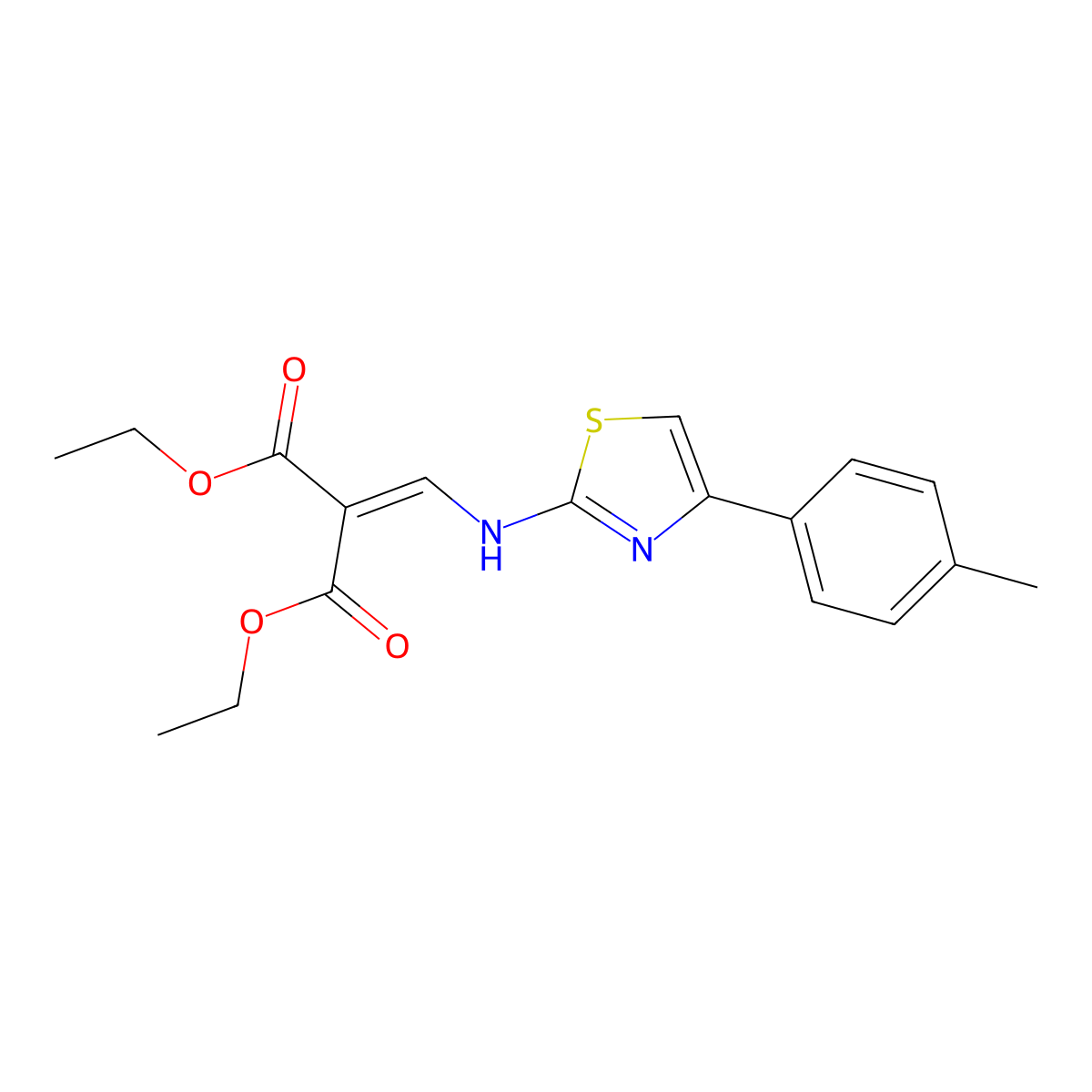 Diethyl 2-({[4-(4-methylphenyl)-1,3-thiazol-2-yl]amino}methylene)malonate molecular structure, CAS 71638-85-2