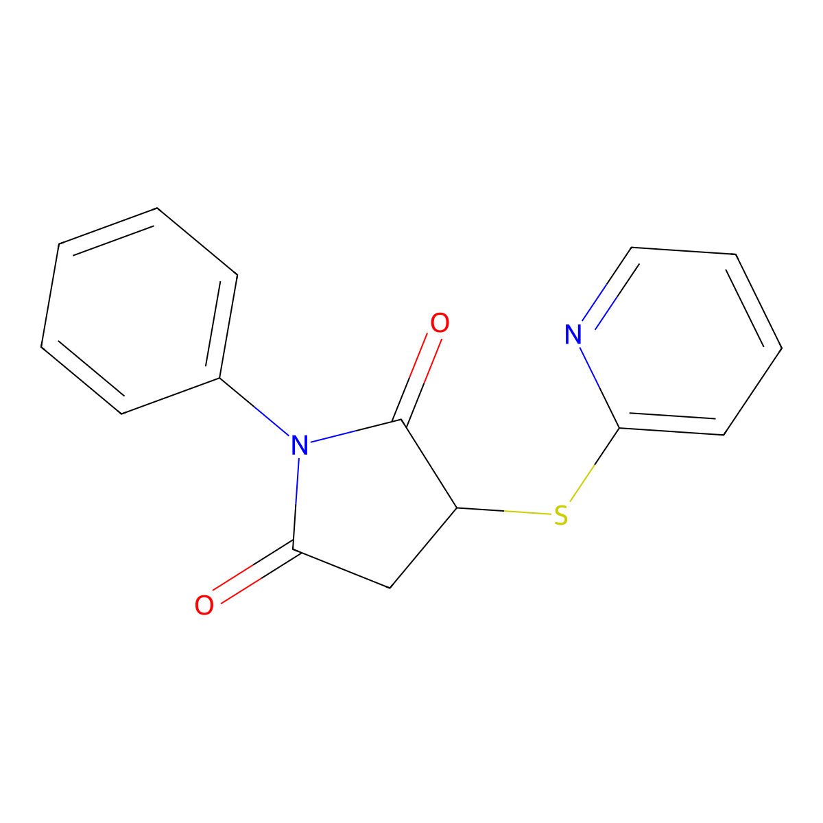 1-Phenyl-3-(pyridin-2-ylsulfanyl)pyrrolidine-2,5-dione molecular structure, CAS 71644-17-2