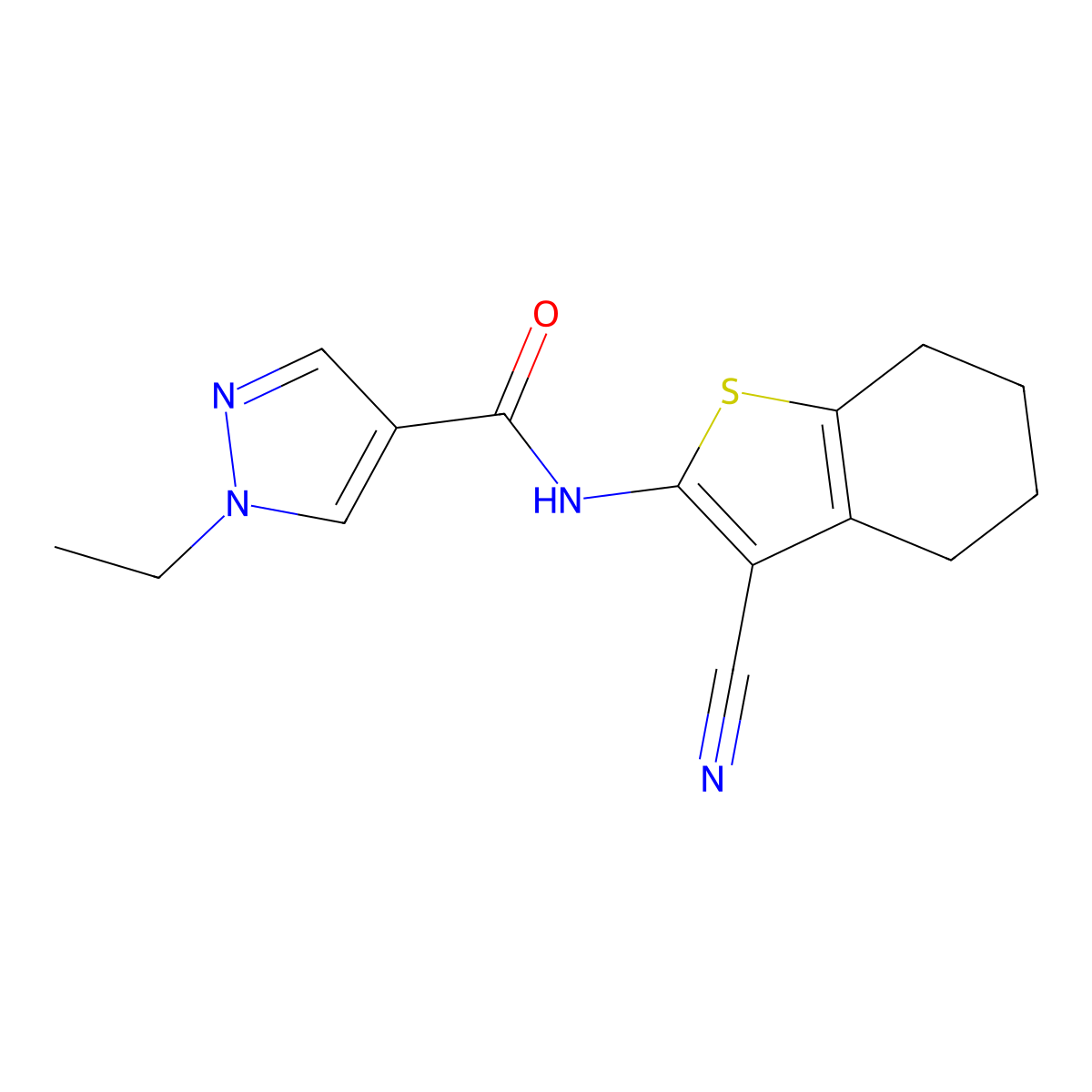 N-(3-cyano-4,5,6,7-tetrahydro-1-benzothiophen-2-yl)-1-ethylpyrazole-4-carboxamide molecular structure, CAS 7166-81-6
