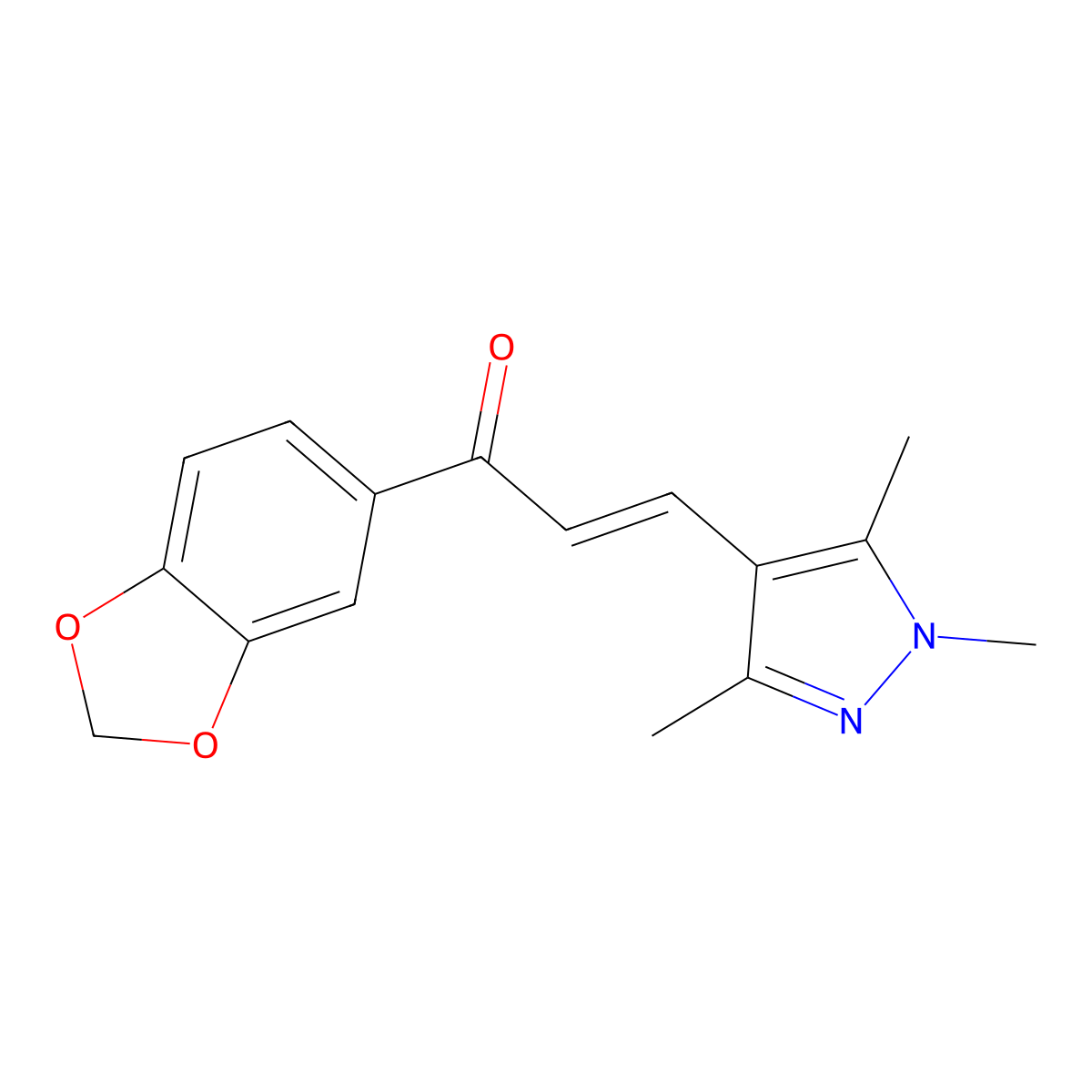 1-(1,3-Benzodioxol-5-yl)-3-(1,3,5-trimethylpyrazol-4-yl)prop-2-en-1-one molecular structure, CAS 7166-82-7