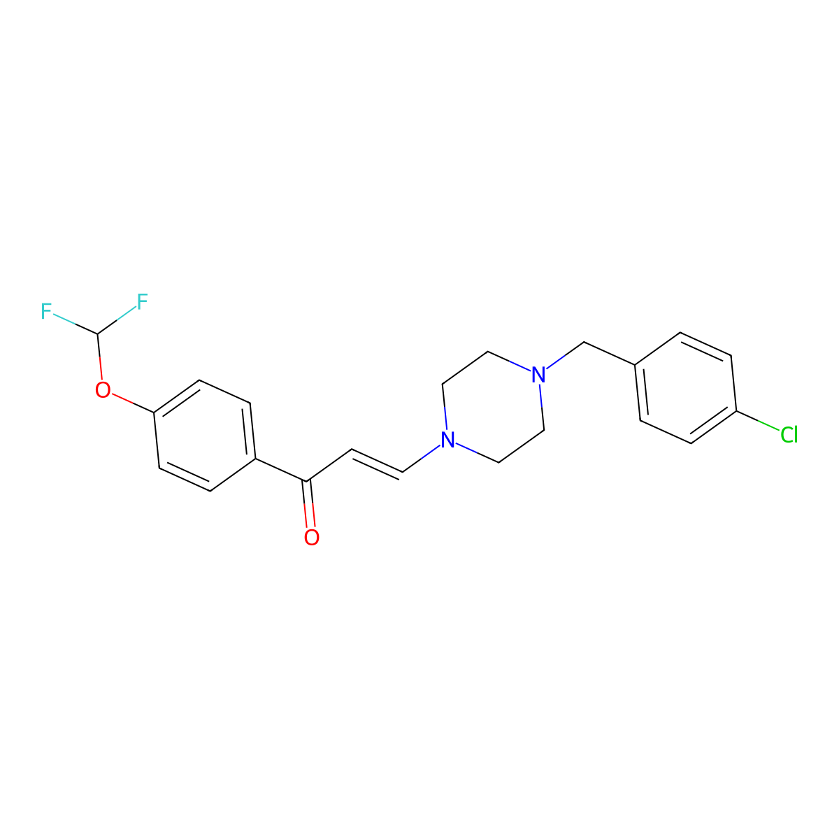 3-[4-[(4-Chlorophenyl)methyl]piperazin-1-yl]-1-[4-(difluoromethoxy)phenyl]prop-2-en-1-one molecular structure, CAS 7166-88-3