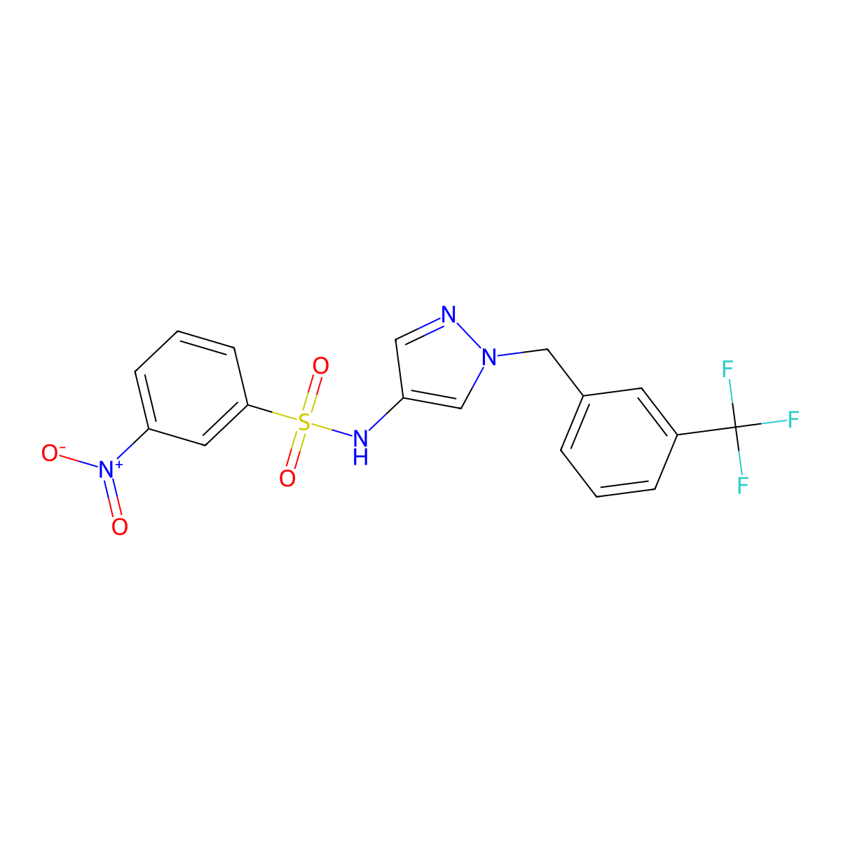 3-nitro-N-[1-[[3-(trifluoromethyl)phenyl]methyl]pyrazol-4-yl]benzenesulfonamide molecular structure, CAS 7166-90-7