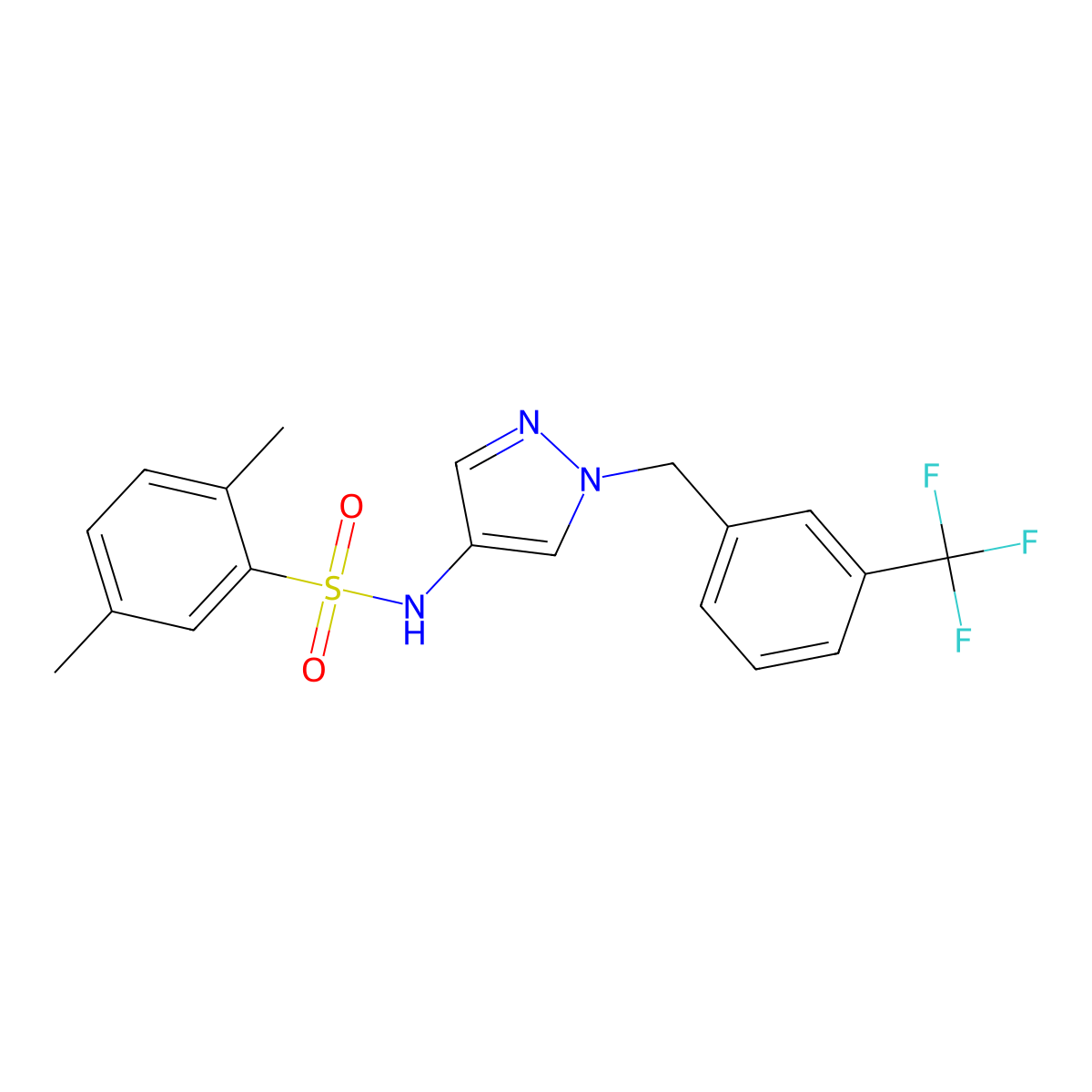 2,5-dimethyl-N-{1-[3-(trifluoromethyl)benzyl]-1H-pyrazol-4-yl}benzenesulfonamide molecular structure, CAS 7166-94-1