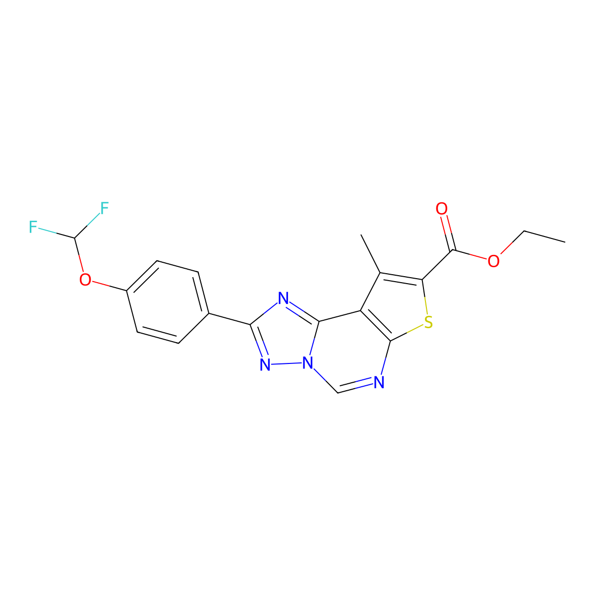 Ethyl 2-[4-(difluoromethoxy)phenyl]-9-methylthieno[3,2-e][1,2,4]triazolo[1,5-c]pyrimidine-8-carboxylate molecular structure, CAS 7167-04-6
