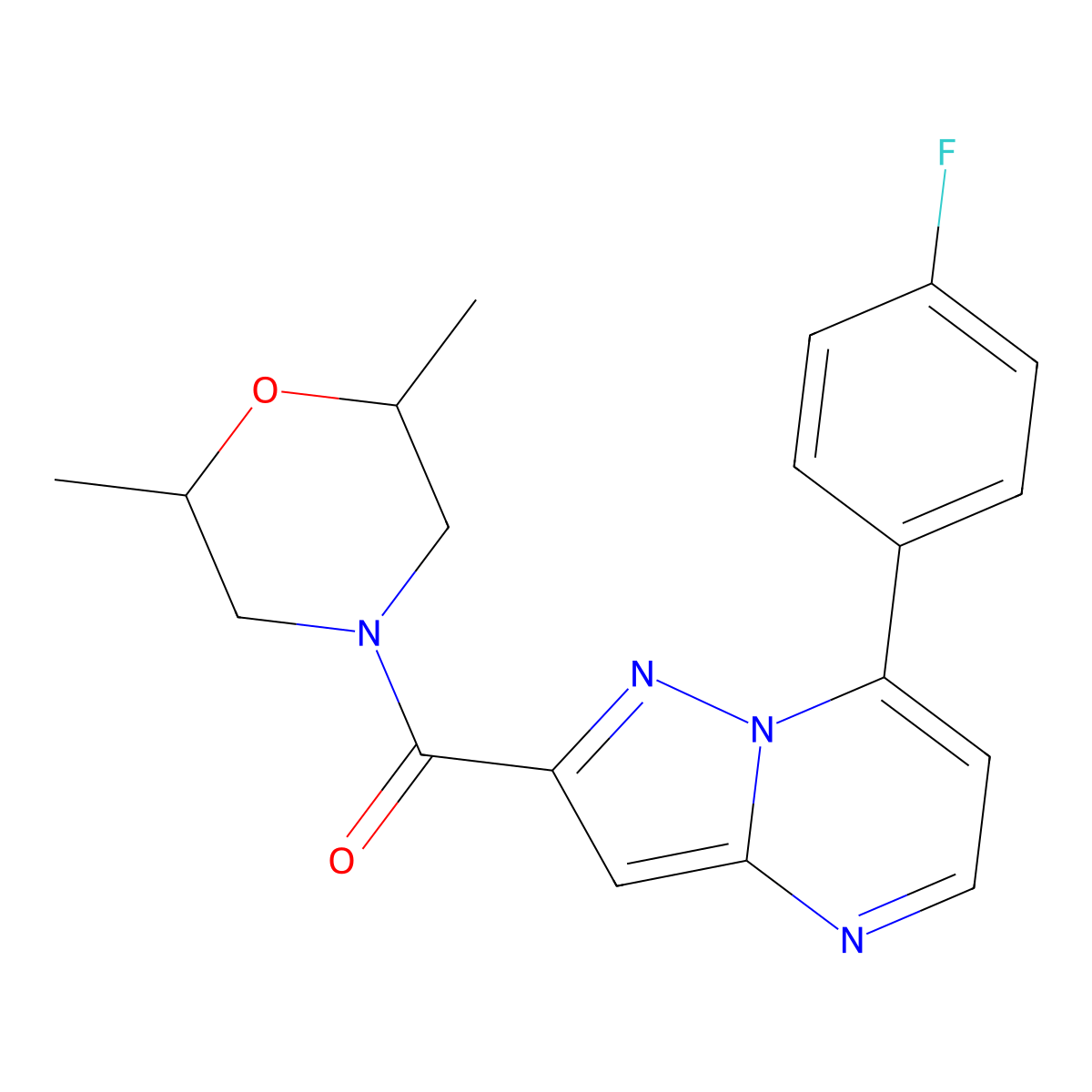 (2,6-Dimethylmorpholin-4-yl)[7-(4-fluorophenyl)pyrazolo[1,5-a]pyrimidin-2-yl]methanone molecular structure, CAS 7167-06-8