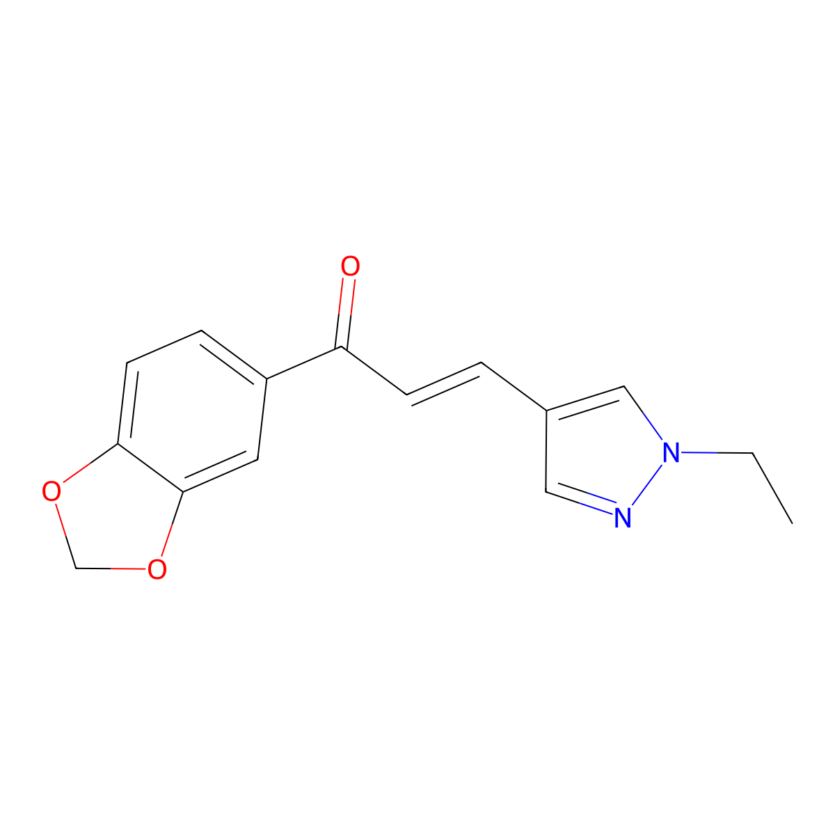 1-(1,3-Benzodioxol-5-yl)-3-(1-ethylpyrazol-4-yl)prop-2-en-1-one molecular structure, CAS 7167-11-5
