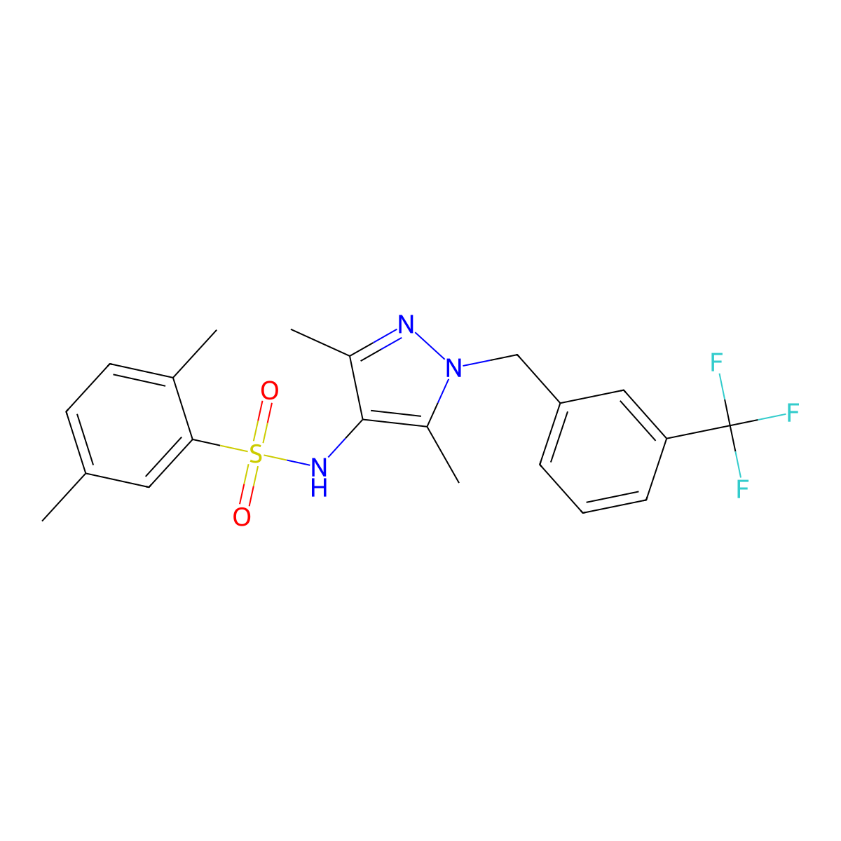 N-[3,5-dimethyl-1-[[3-(trifluoromethyl)phenyl]methyl]pyrazol-4-yl]-2,5-dimethylbenzenesulfonamide molecular structure, CAS 7167-12-6