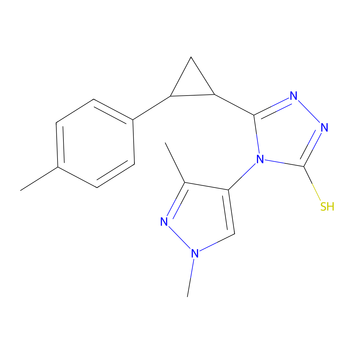 4-(1,3-dimethyl-1H-pyrazol-4-yl)-5-[2-(4-methylphenyl)cyclopropyl]-4H-1,2,4-triazole-3-thiol molecular structure, CAS 7167-15-9