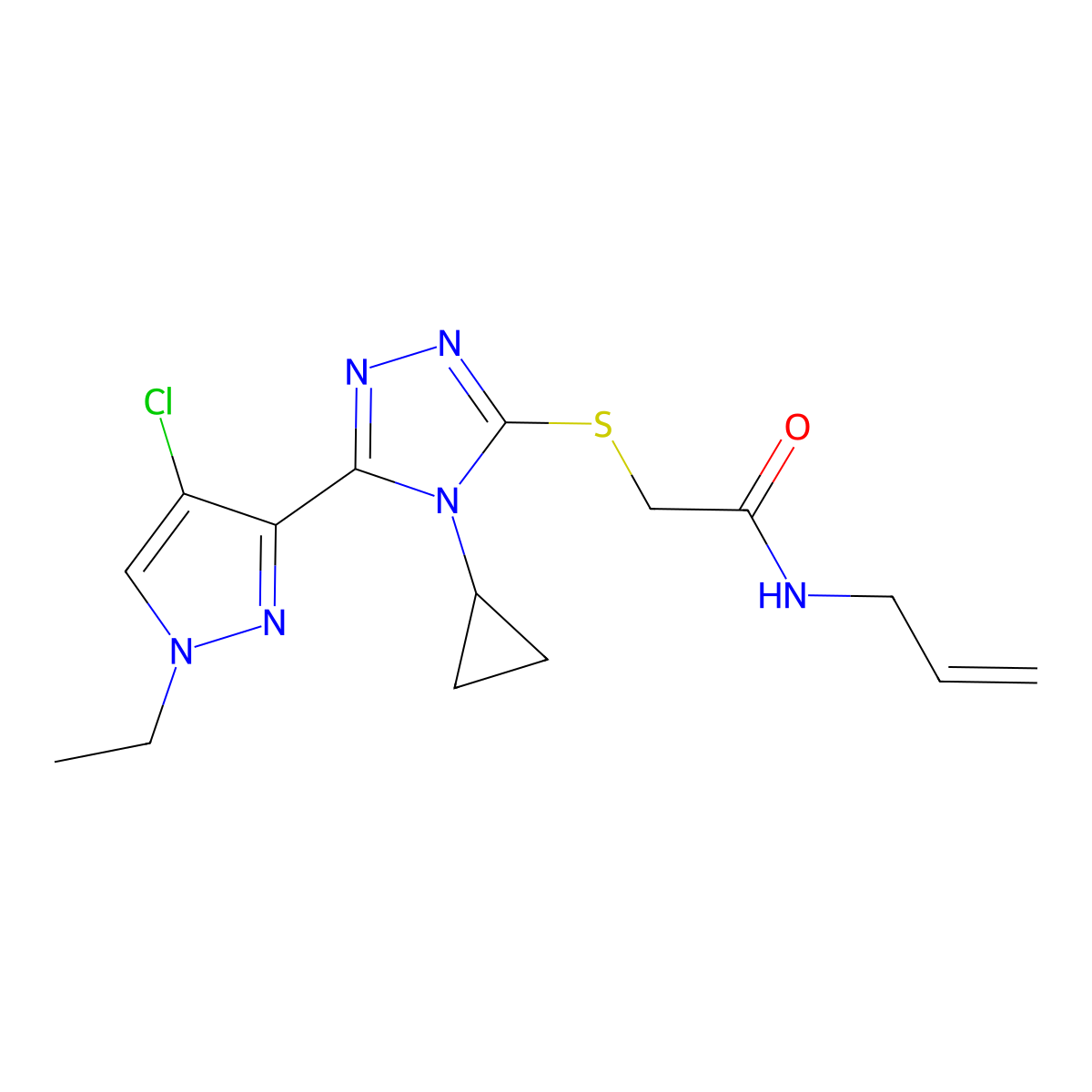 2-[[5-(4-chloro-1-ethylpyrazol-3-yl)-4-cyclopropyl-1,2,4-triazol-3-yl]sulfanyl]-N-prop-2-enylacetamide molecular structure, CAS 7167-17-1