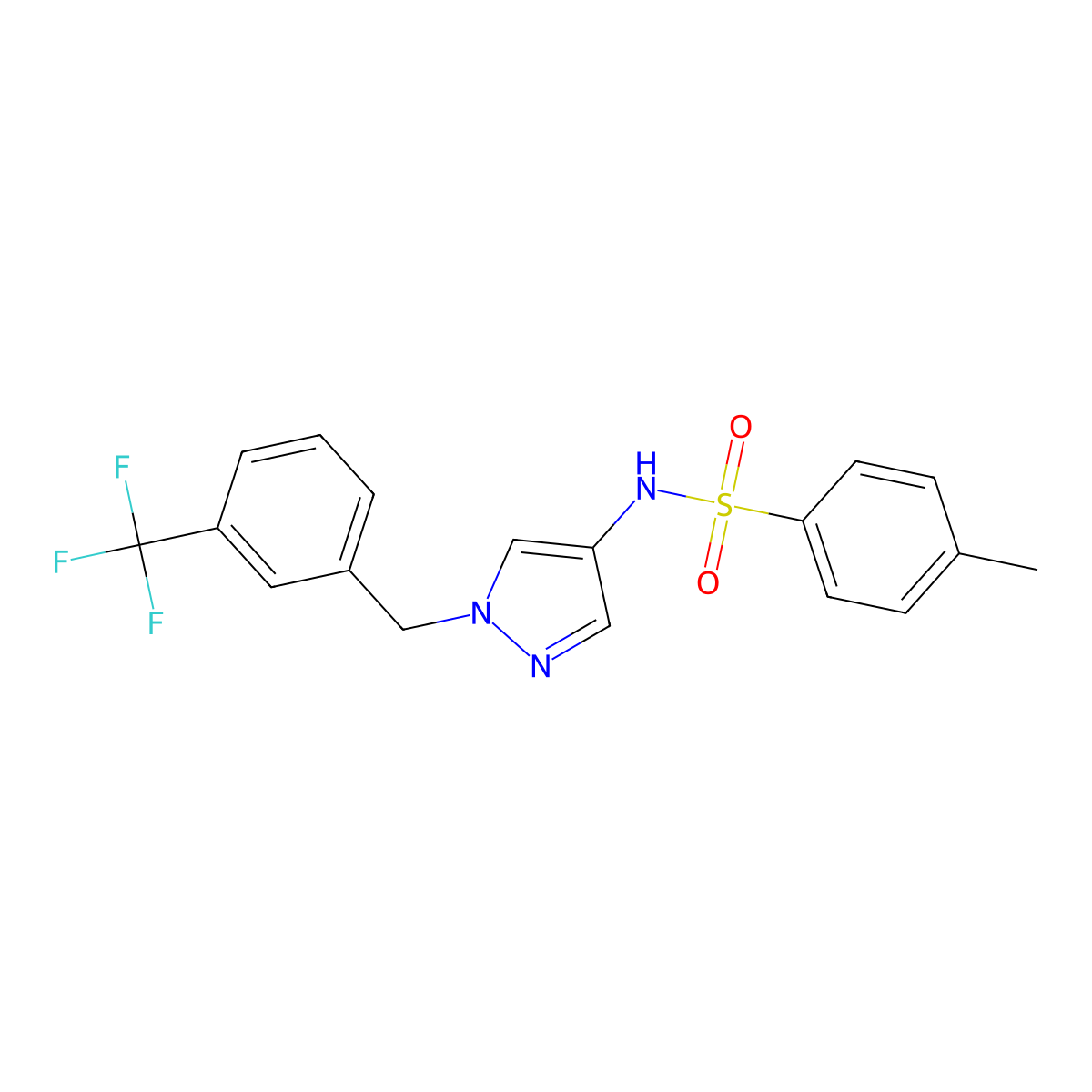 4-methyl-N-[1-[[3-(trifluoromethyl)phenyl]methyl]pyrazol-4-yl]benzenesulfonamide molecular structure, CAS 7167-25-1