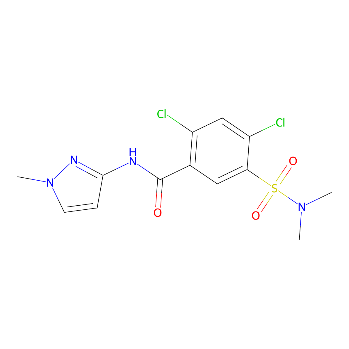 2,4-dichloro-5-(dimethylsulfamoyl)-N-(1-methylpyrazol-3-yl)benzamide molecular structure, CAS 7167-28-4