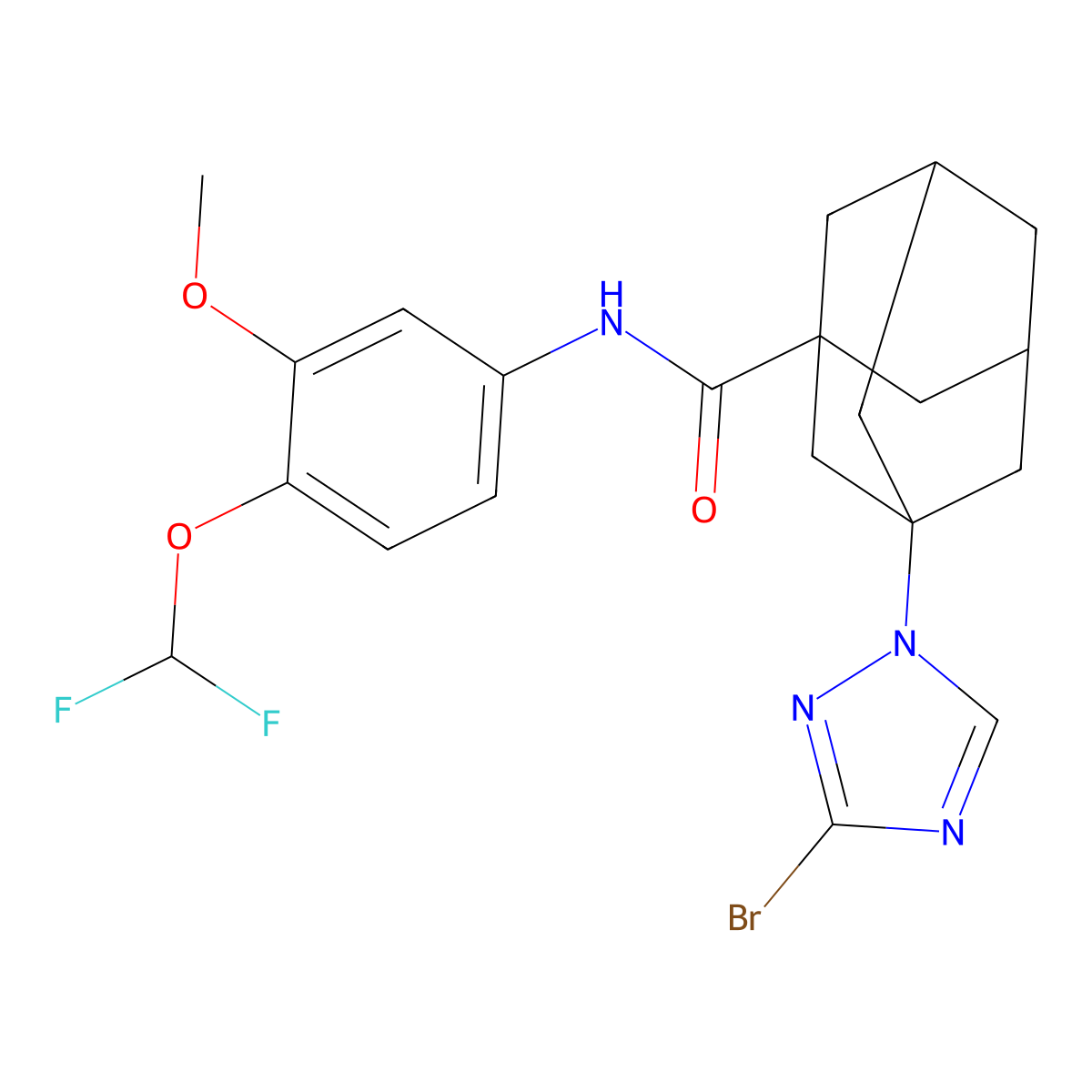3-(3-Bromo-1H-1,2,4-triazol-1-YL)-N-[4-(difluoromethoxy)-3-methoxyphenyl]adamantane-1-carboxamide molecular structure, CAS 7167-29-5