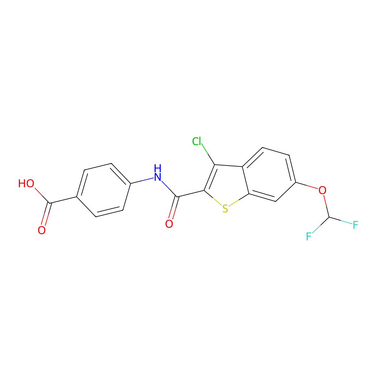 4-[[3-Chloro-6-(difluoromethoxy)-1-benzothiophene-2-carbonyl]amino]benzoic acid molecular structure, CAS 7167-34-2