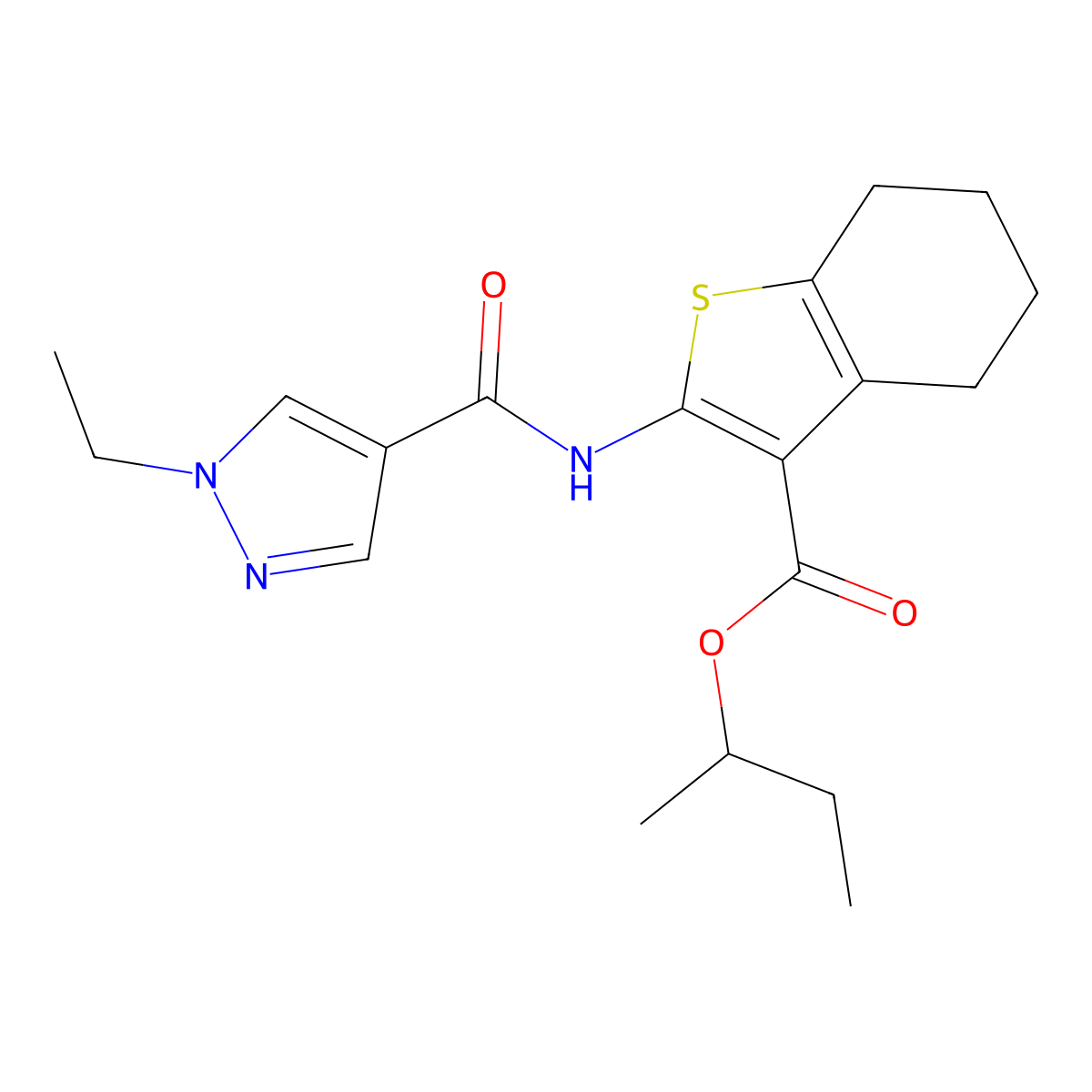 butan-2-yl 2-{[(1-ethyl-1H-pyrazol-4-yl)carbonyl]amino}-4,5,6,7-tetrahydro-1-benzothiophene-3-carboxylate molecular structure, CAS 7167-49-9