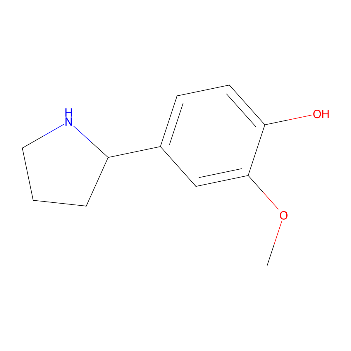 2-Methoxy-4-(2-pyrrolidinyl)-phenol molecular structure, CAS 7167-79-5