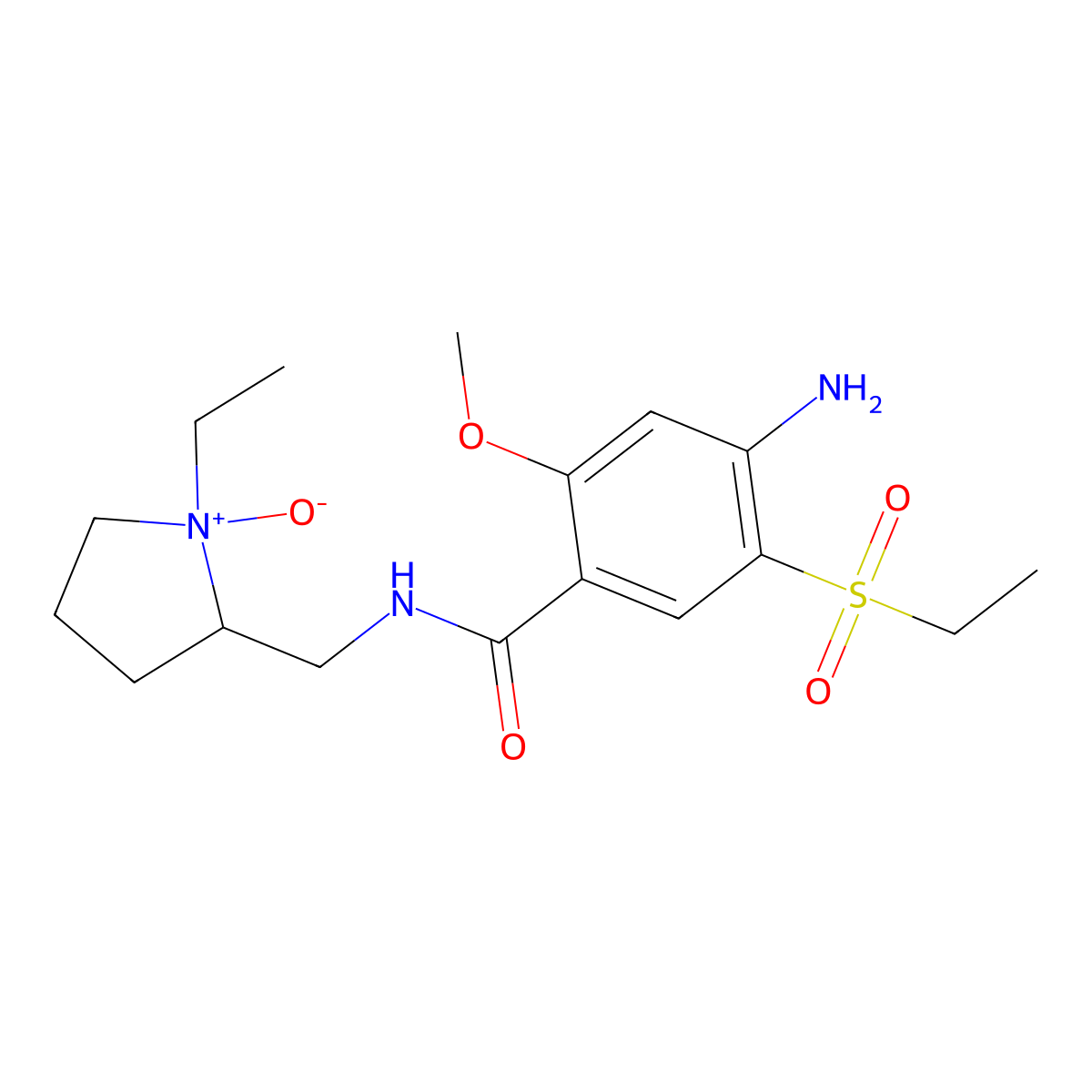 4-Amino-N-((1-ethyl-1-oxido-2-pyrrolidinyl)methyl)-5-(ethylsulfonyl)-2-methoxybenzamide molecular structure, CAS 71676-01-2
