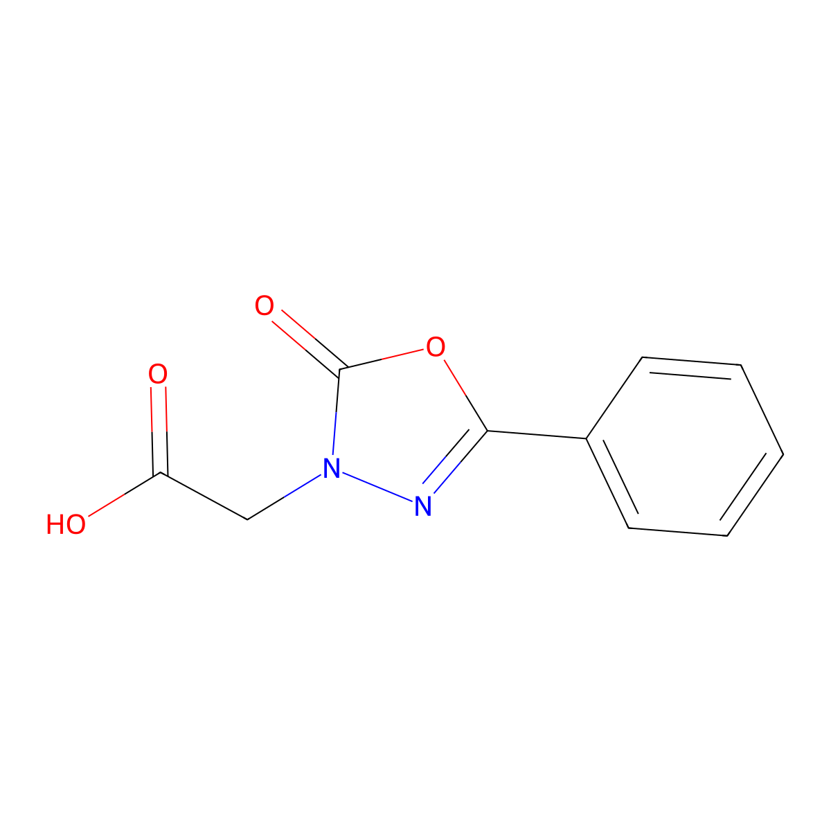 (2-oxo-5-phenyl-1,3,4-oxadiazol-3(2H)-yl)acetic acid molecular structure, CAS 71679-70-4