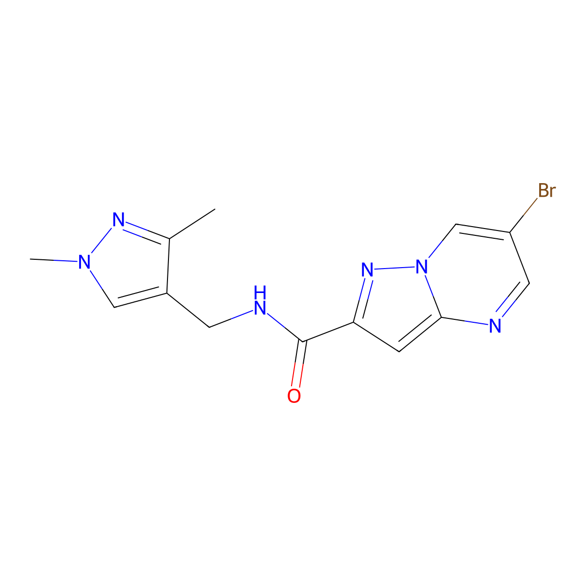 6-bromo-N-[(1,3-dimethyl-1H-pyrazol-4-yl)methyl]pyrazolo[1,5-a]pyrimidine-2-carboxamide molecular structure, CAS 7168-22-1