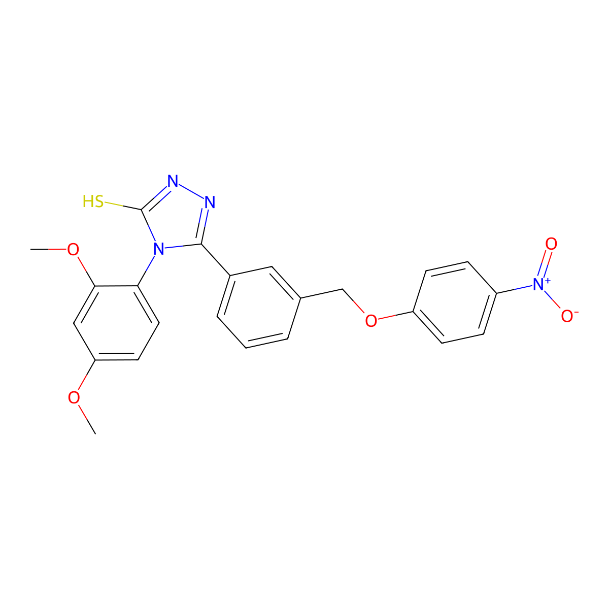 4-(2,4-Dimethoxyphenyl)-5-{3-[(4-nitrophenoxy)methyl]phenyl}-2,4-dihydro-3H-1,2,4-triazole-3-thione molecular structure, CAS 7168-23-2