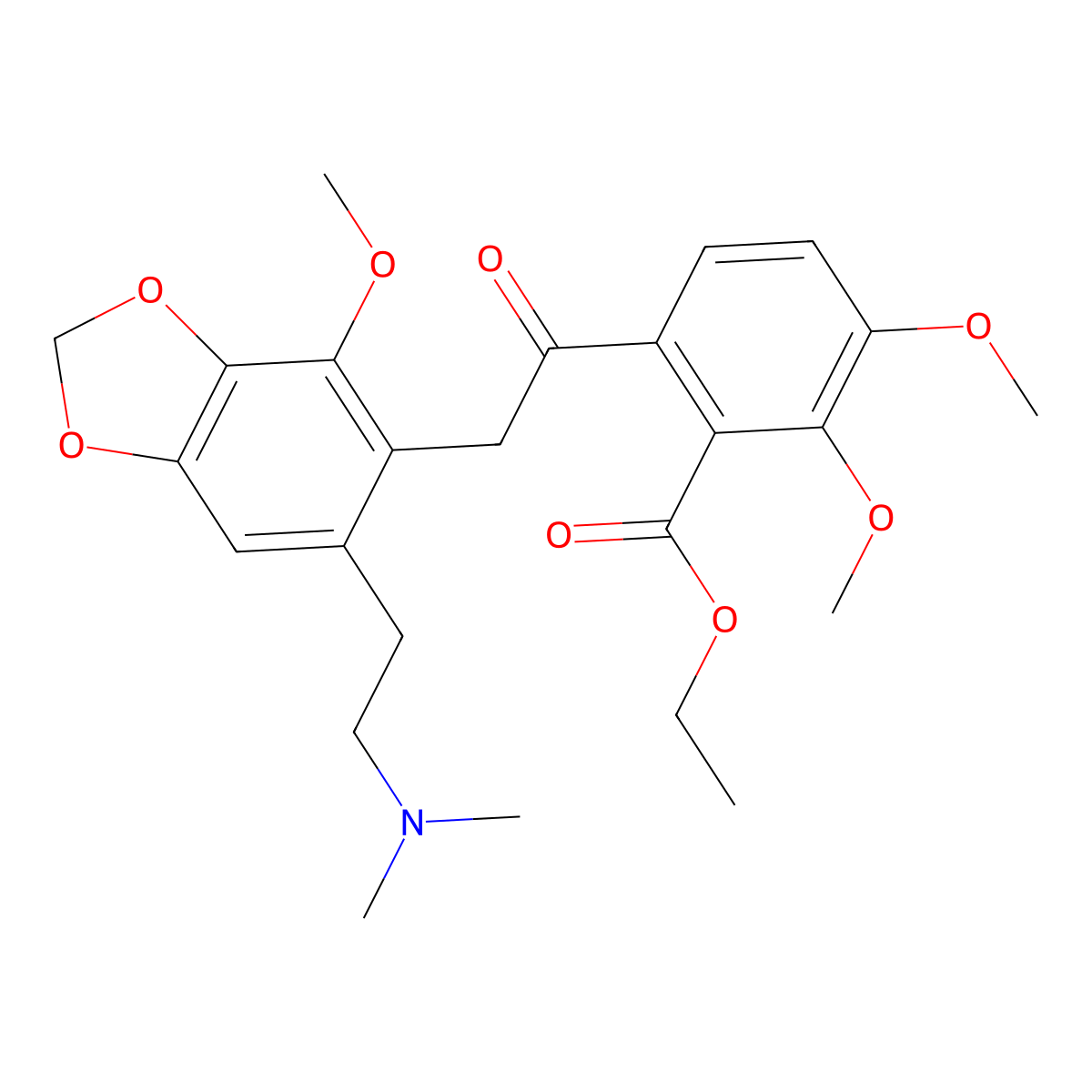 Ethyl 6-((6-(2-(dimethylamino)ethyl)-4-methoxy-1,3-benzodioxol-5-yl)acetyl)-2,3-dimethoxybenzoate molecular structure, CAS 71685-41-1
