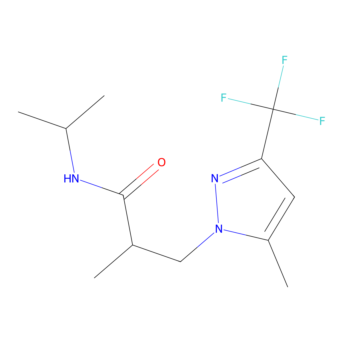 2-methyl-3-[5-methyl-3-(trifluoromethyl)-1H-pyrazol-1-yl]-N-(propan-2-yl)propanamide molecular structure, CAS 7169-22-4