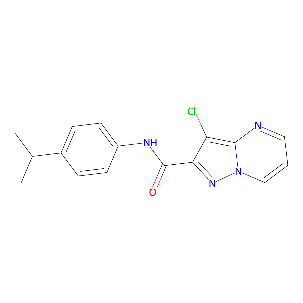 3-chloro-N-[4-(propan-2-yl)phenyl]pyrazolo[1,5-a]pyrimidine-2-carboxamide molecular structure, CAS 7169-24-6