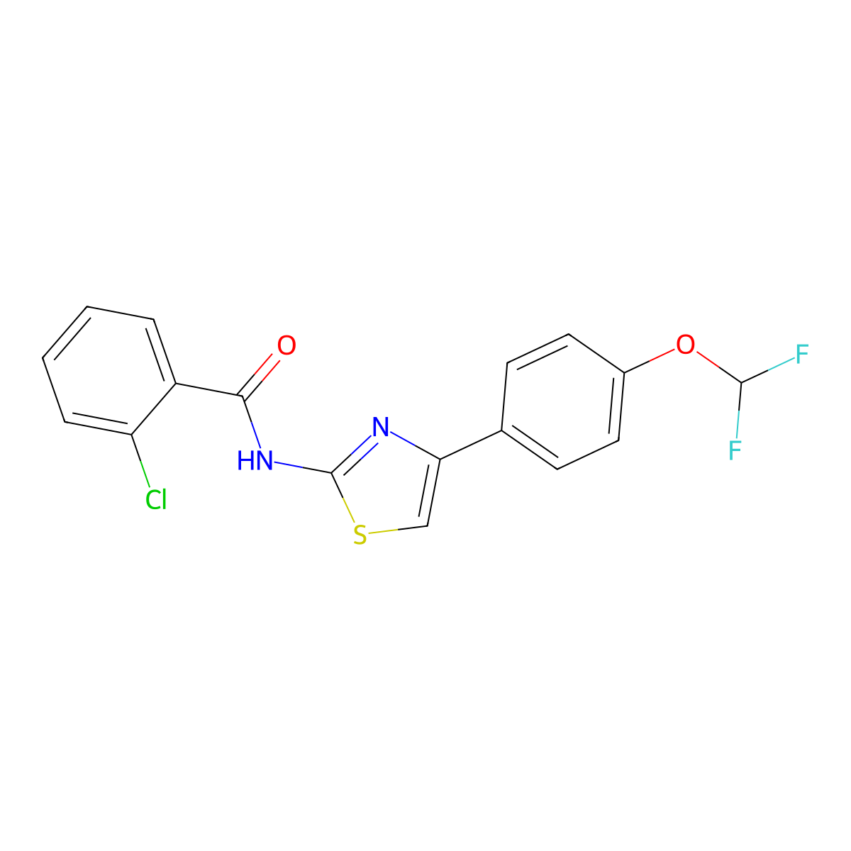 2-chloro-N-{4-[4-(difluoromethoxy)phenyl]-1,3-thiazol-2-yl}benzamide molecular structure, CAS 7169-30-4