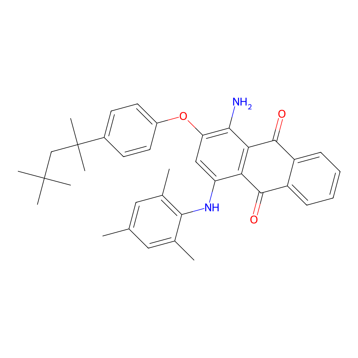 9,10-Anthracenedione, 1-amino-2-[4-(1,1,3,3-tetramethylbutyl)phenoxy]-4-[(2,4,6-trimethylphenyl)amino]- molecular structure, CAS 71701-33-2